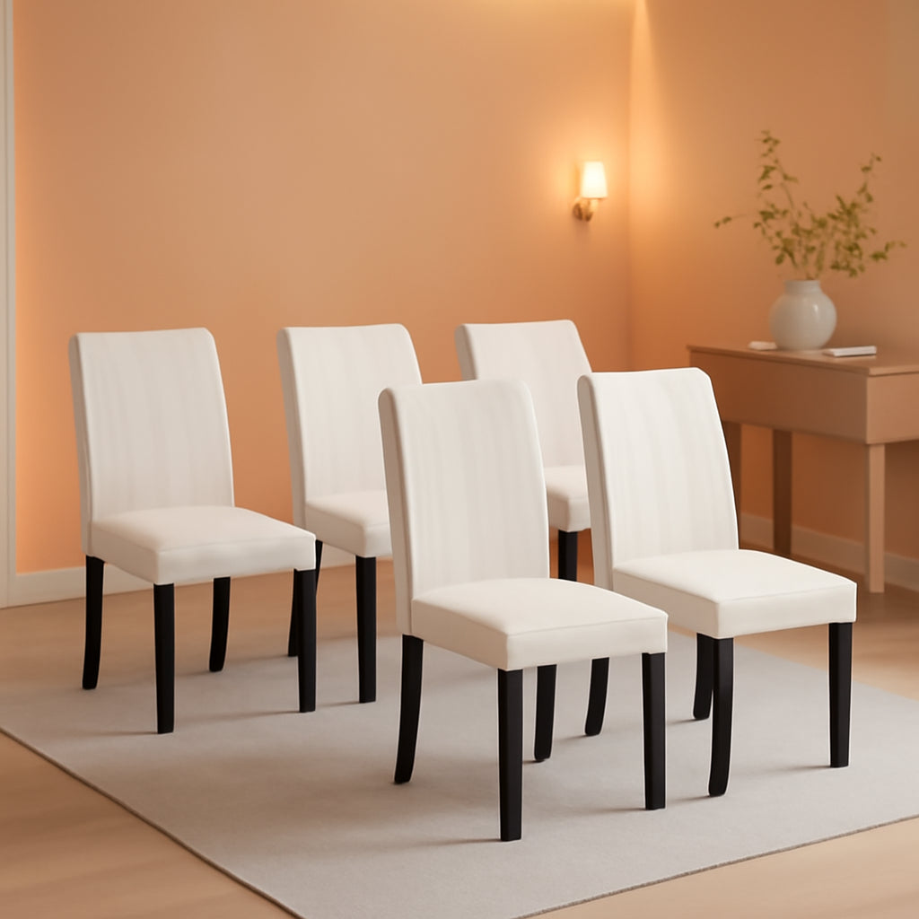 Beige Luxuriously Upholstered Dining Chairs Set Six