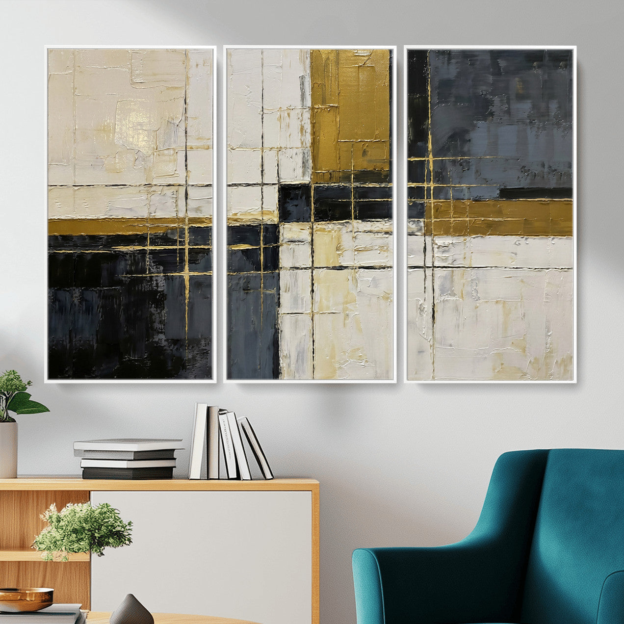 Abstract Gold and Black Wall Art Canvas Print – Modern