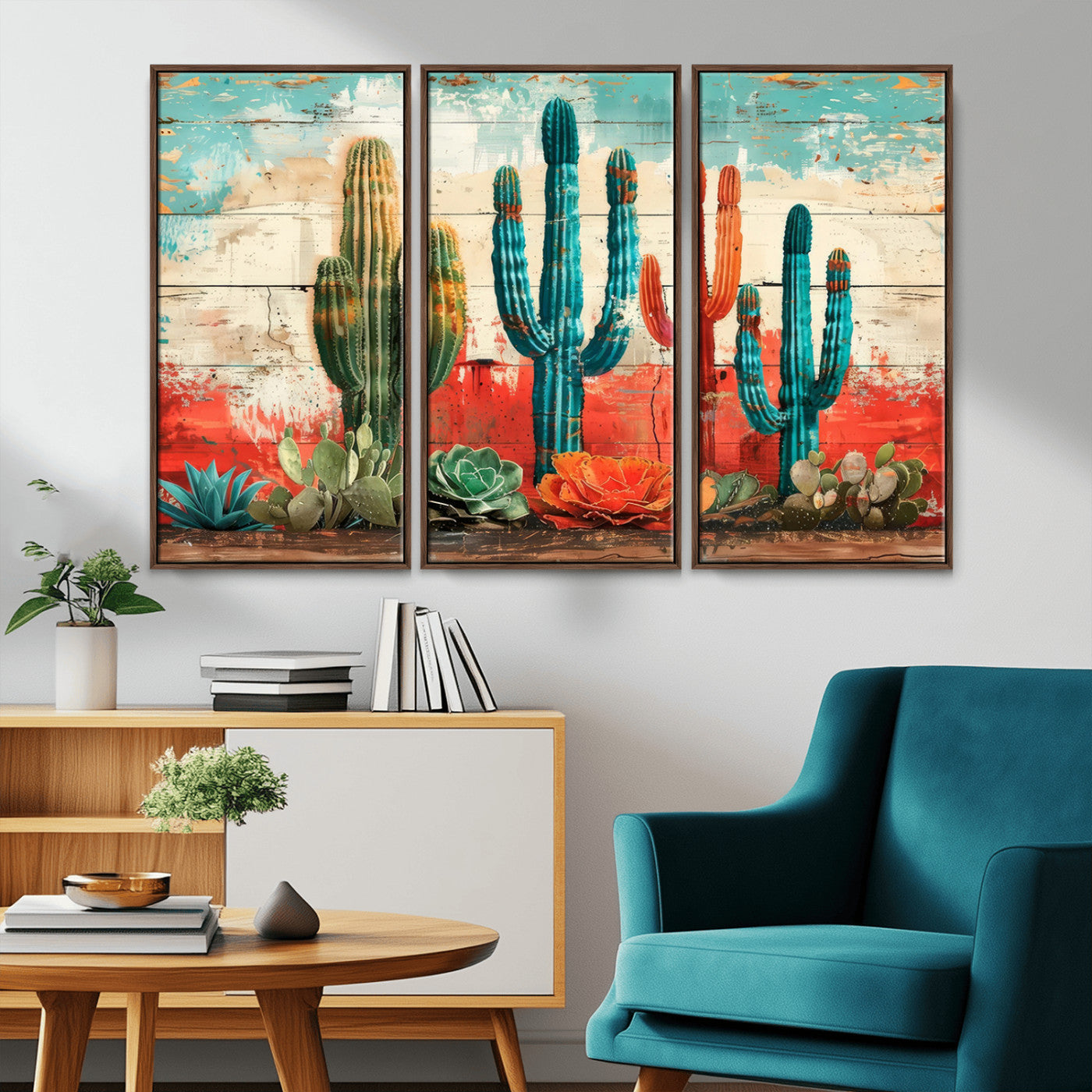 Colorful Cacti Wall Art – Framed Vibrant Succulent Canvas