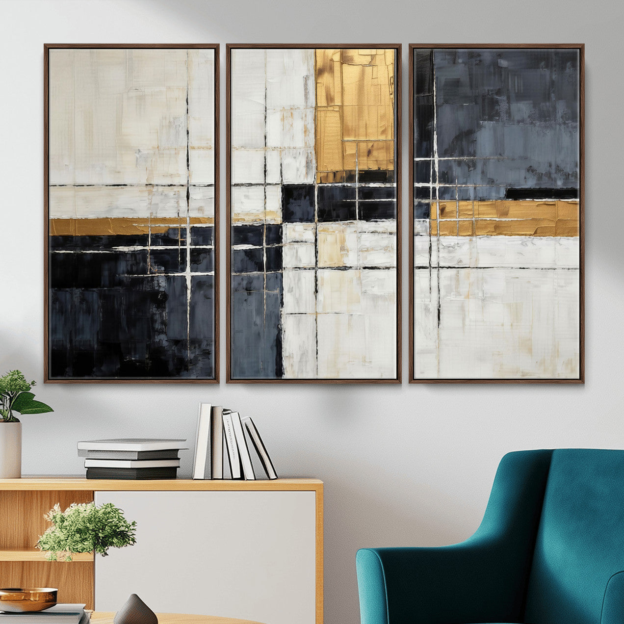 Gold Abstract Wall Art Canvas Print, Modern Luxury Geometric