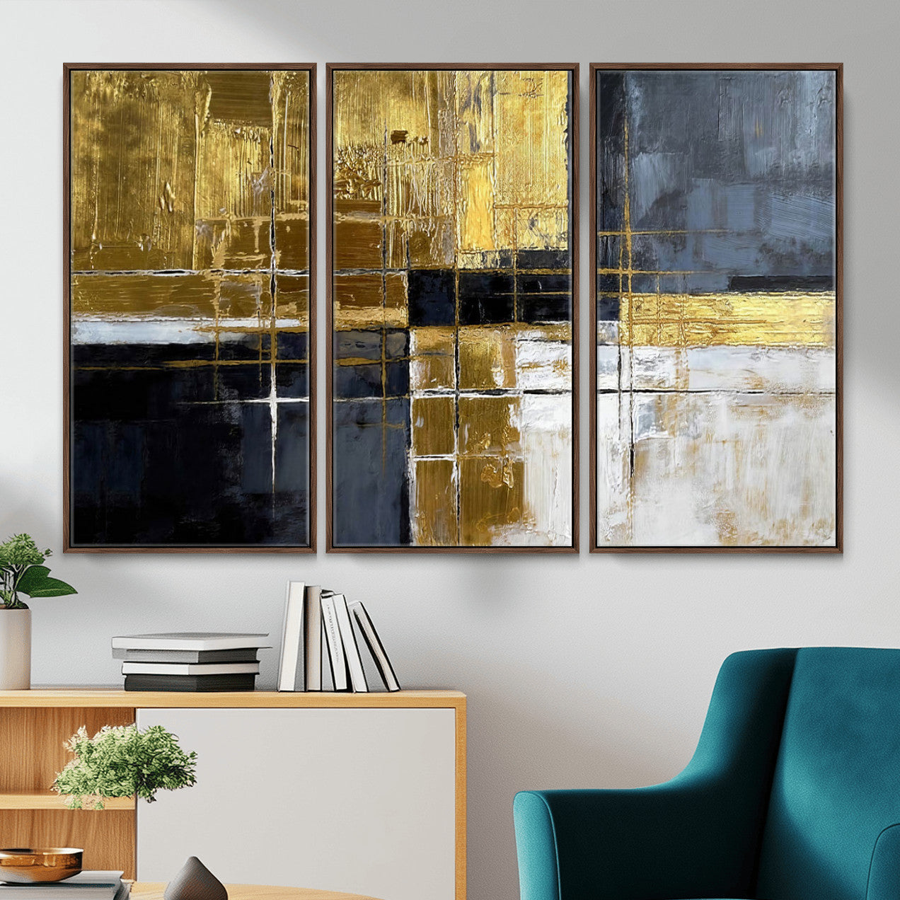 Gold Navy Abstract Wall Art Canvas Print, Modern Luxury