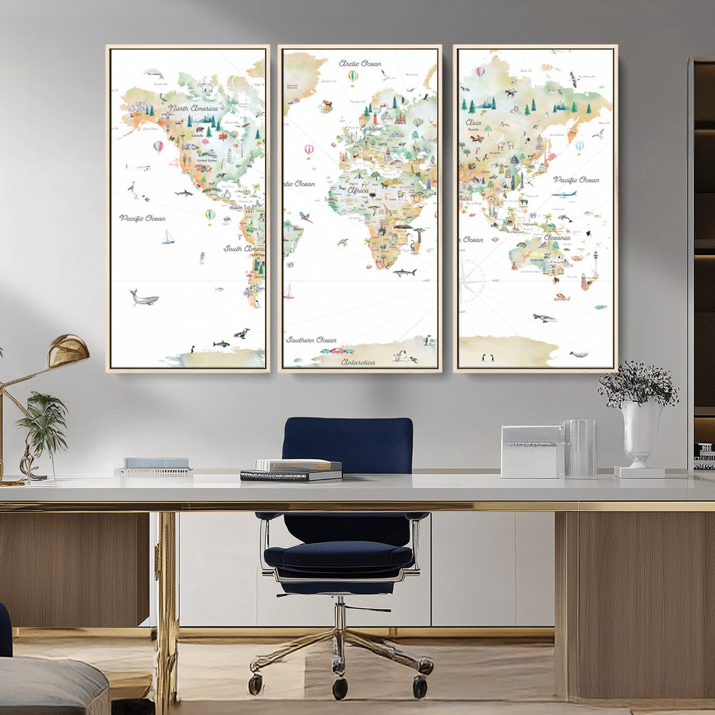 Animal World Map for Kids Room Decor