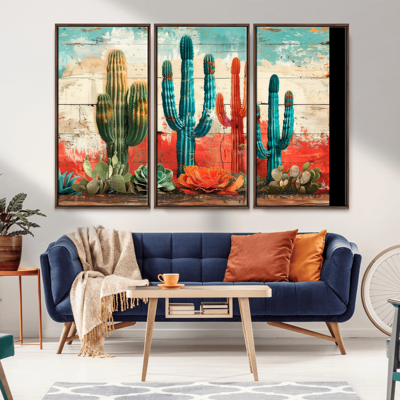 Colorful Cacti Wall Art – Framed Vibrant Succulent Canvas