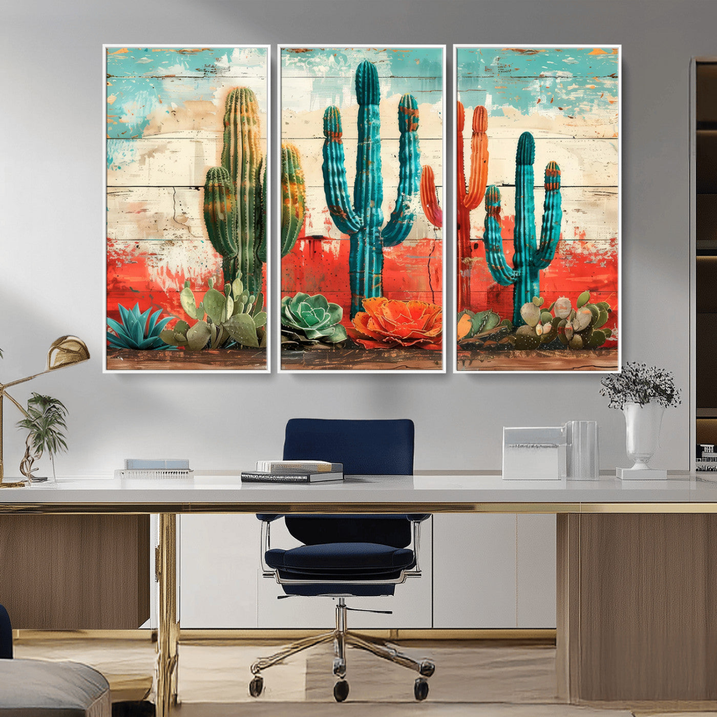 Colorful Cacti Wall Art – Framed Vibrant Succulent Canvas