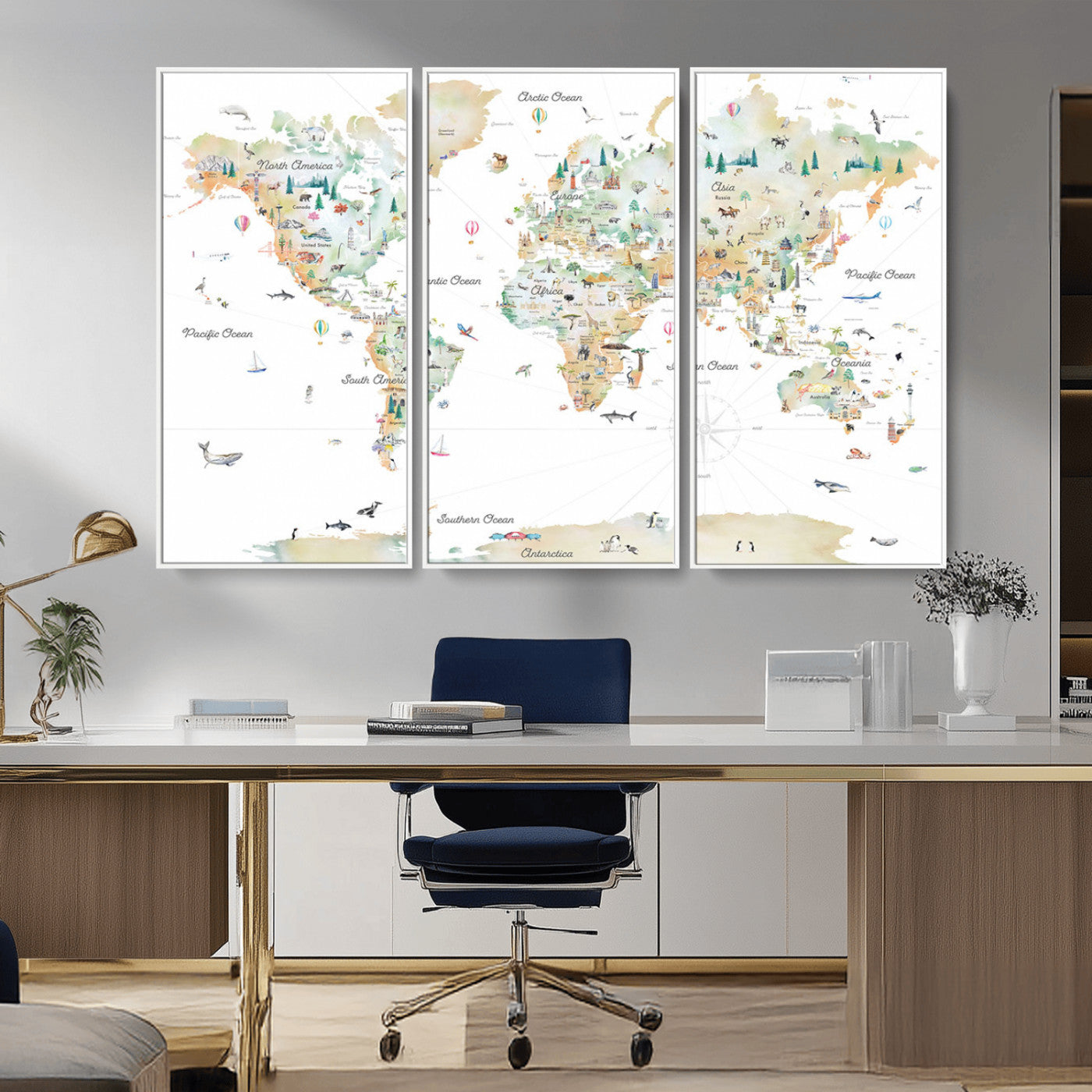 Animal World Map for Kids Room Decor
