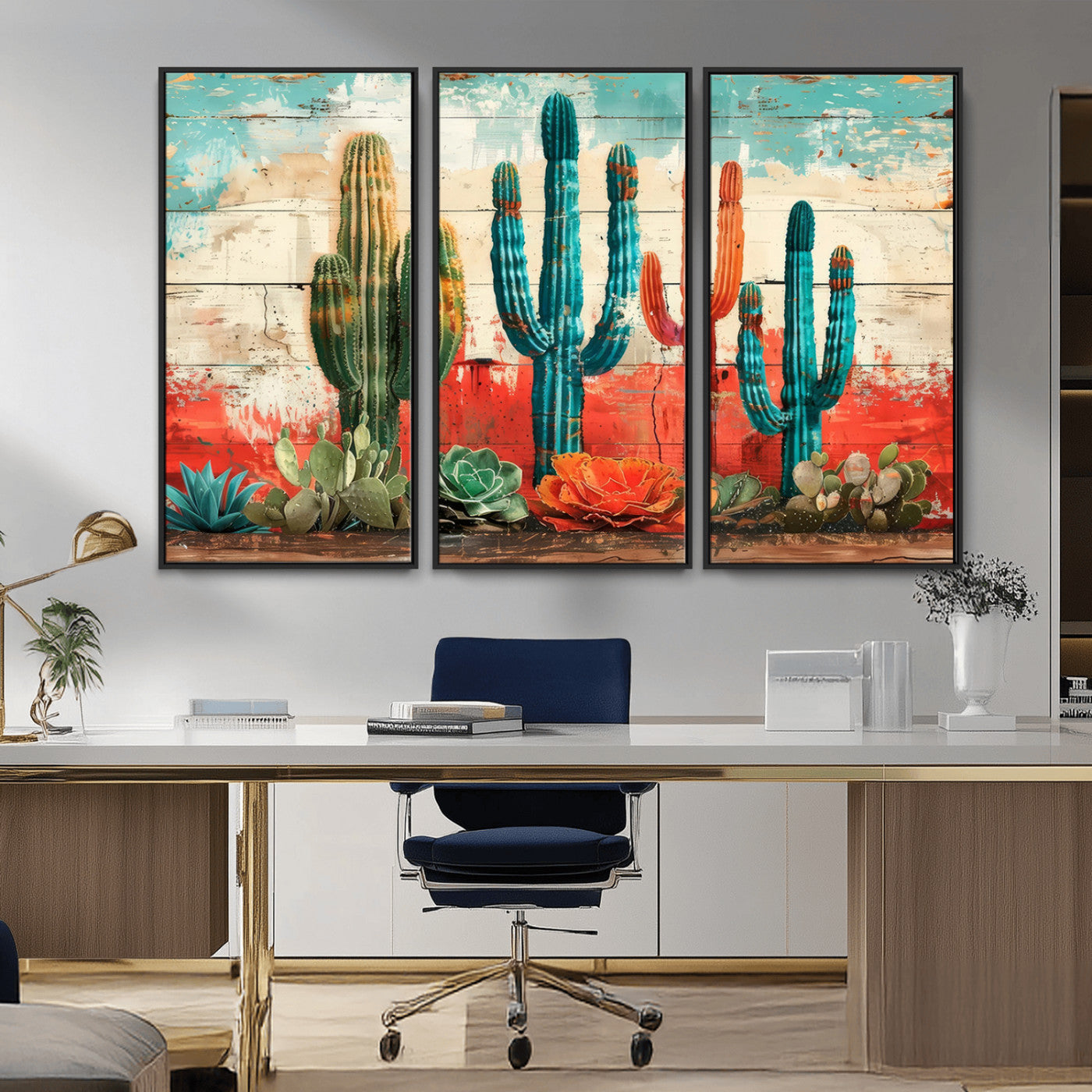 Colorful Cacti Wall Art – Framed Vibrant Succulent Canvas