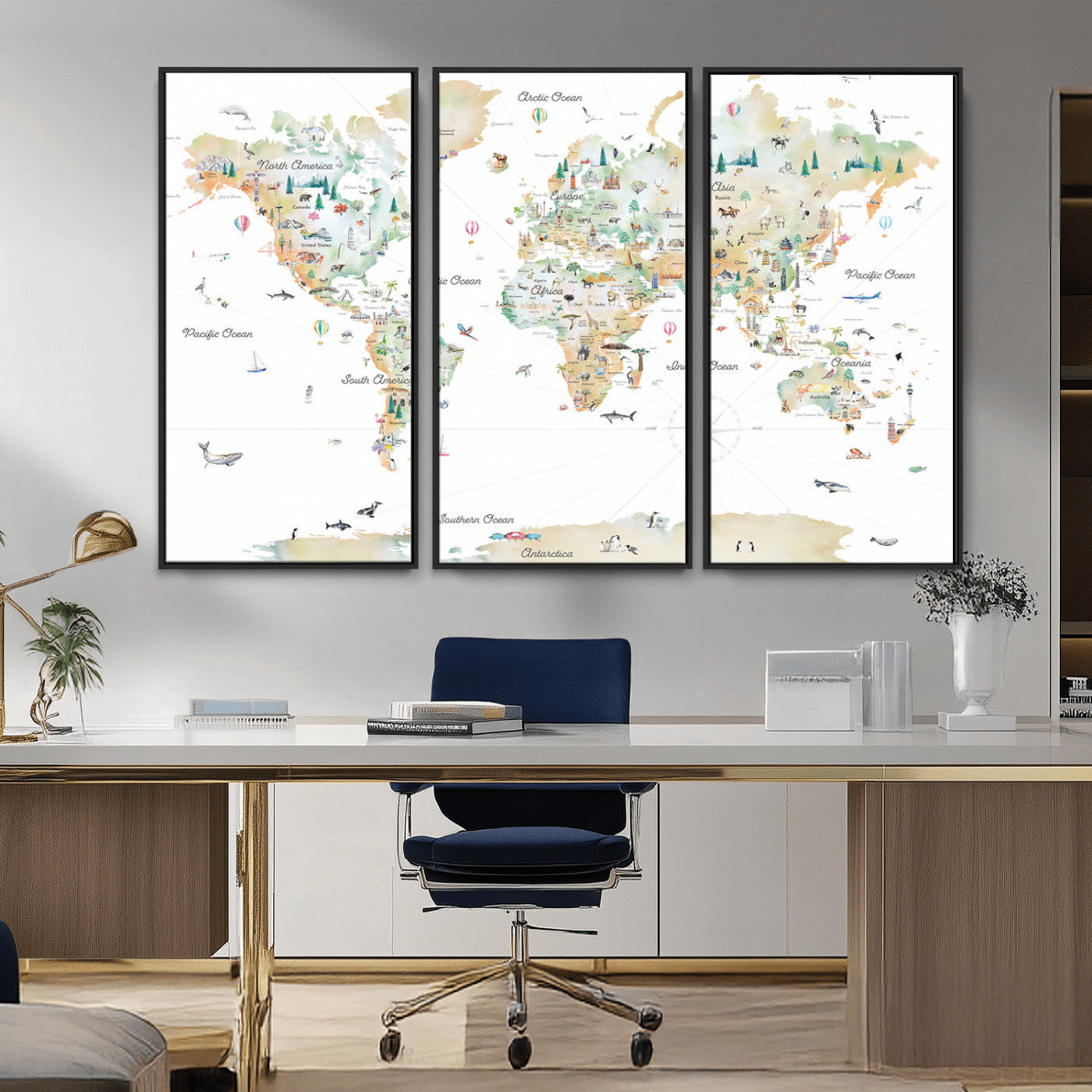 Animal World Map for Kids Room Decor