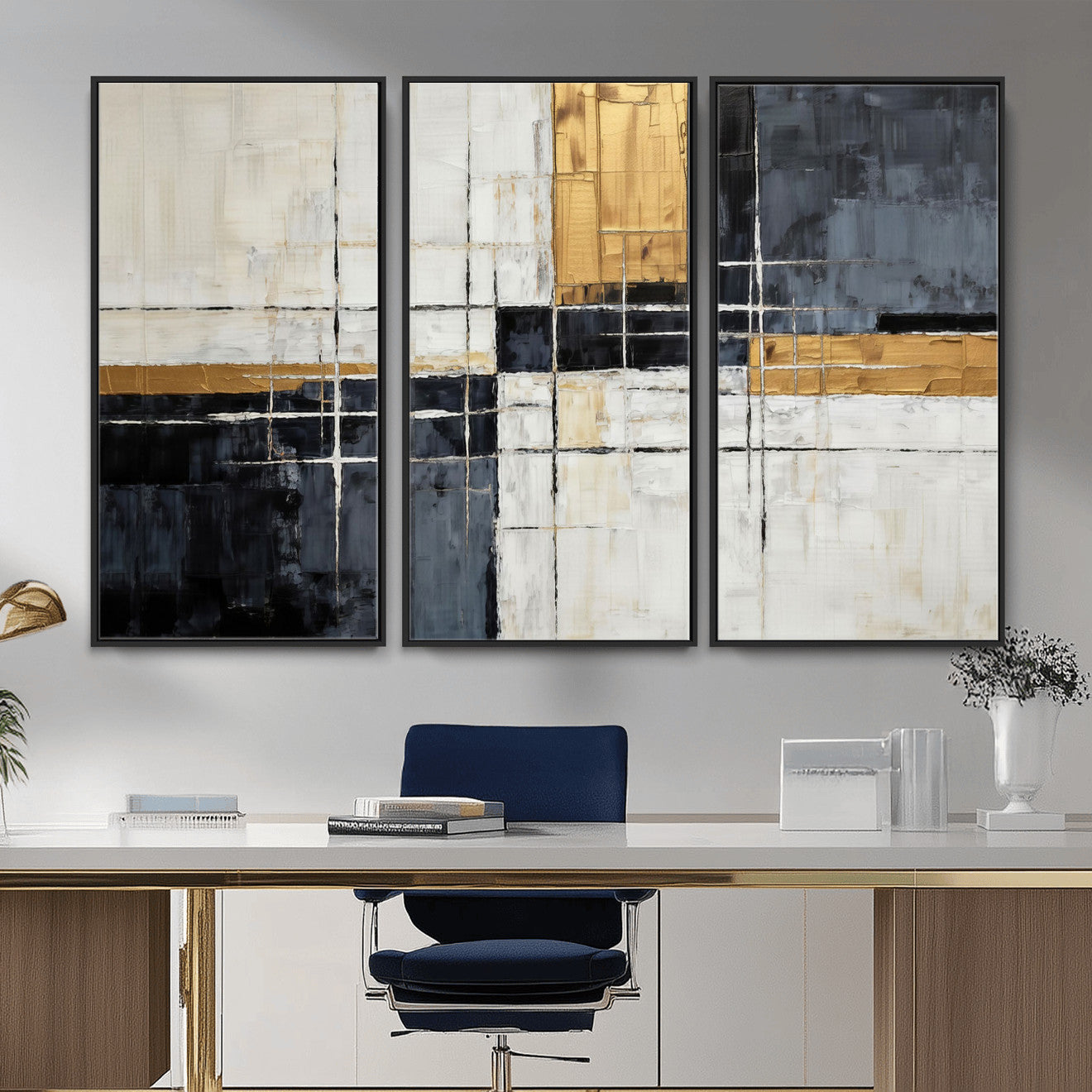 Gold Abstract Wall Art Canvas Print, Modern Luxury Geometric