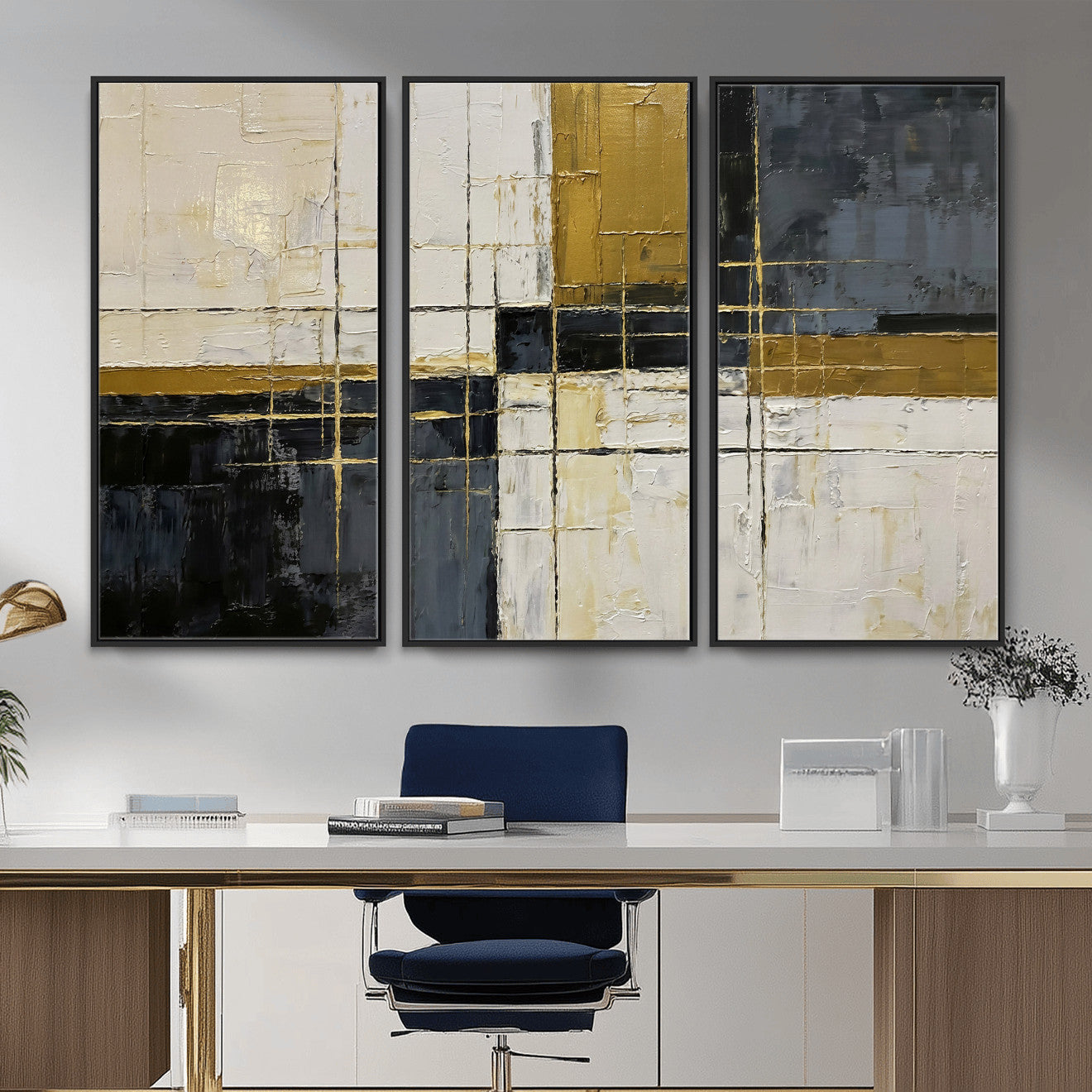 Abstract Gold and Black Wall Art Canvas Print – Modern
