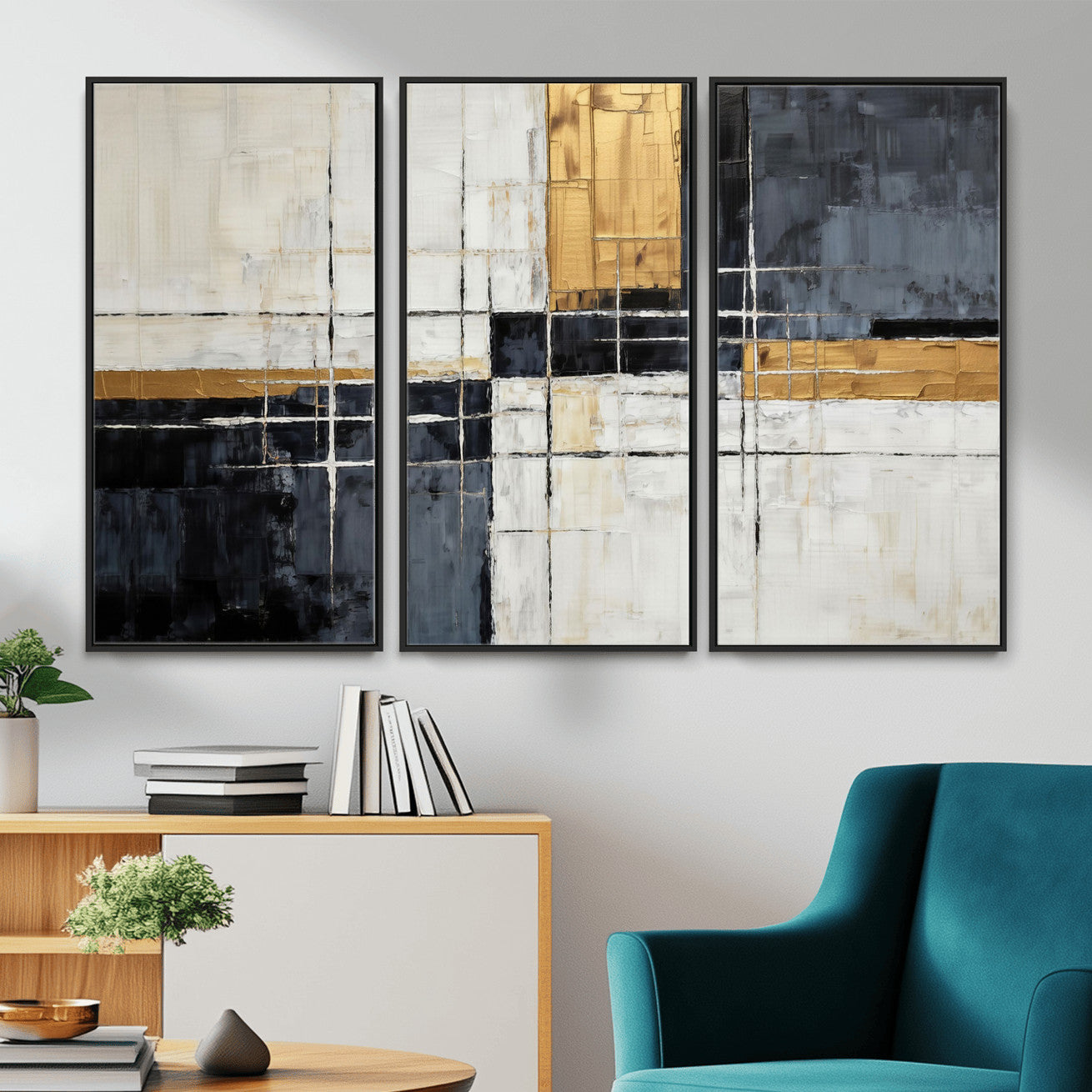 Gold Abstract Wall Art Canvas Print, Modern Luxury Geometric