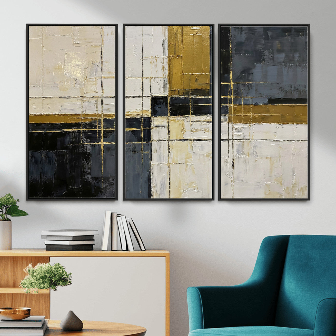 Abstract Gold and Black Wall Art Canvas Print – Modern