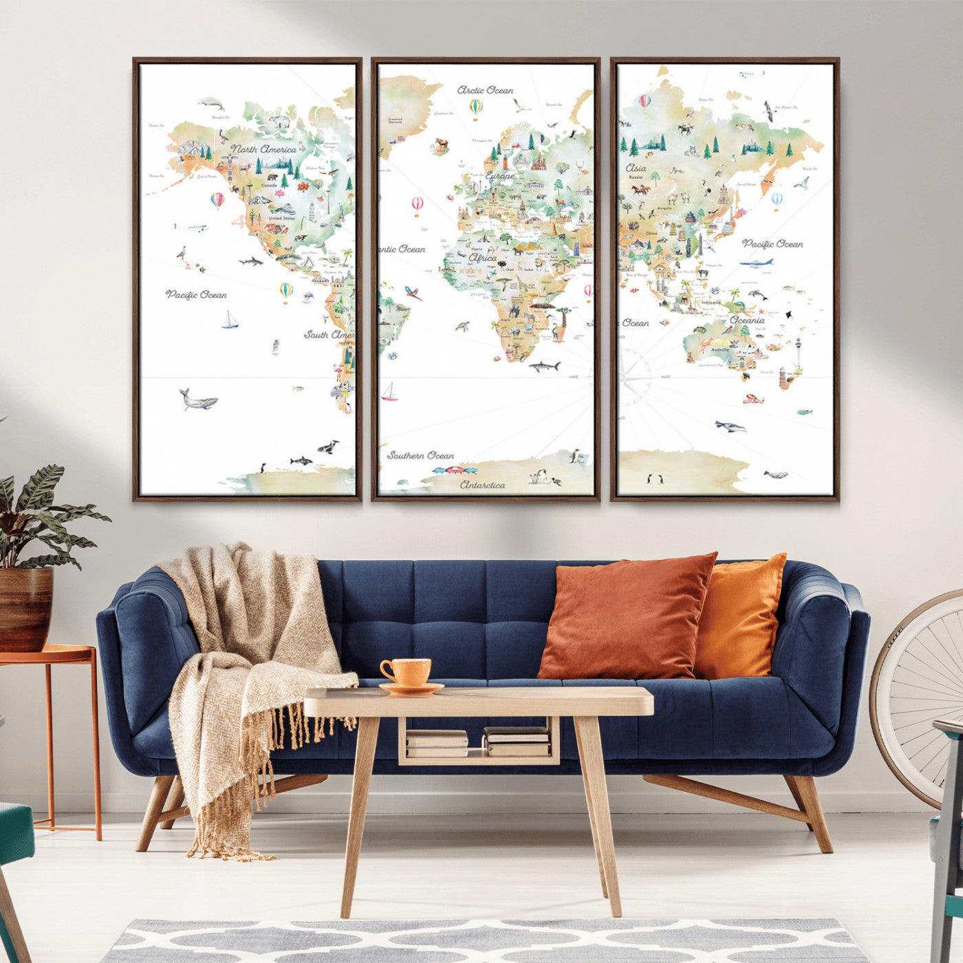 Animal World Map for Kids Room Decor