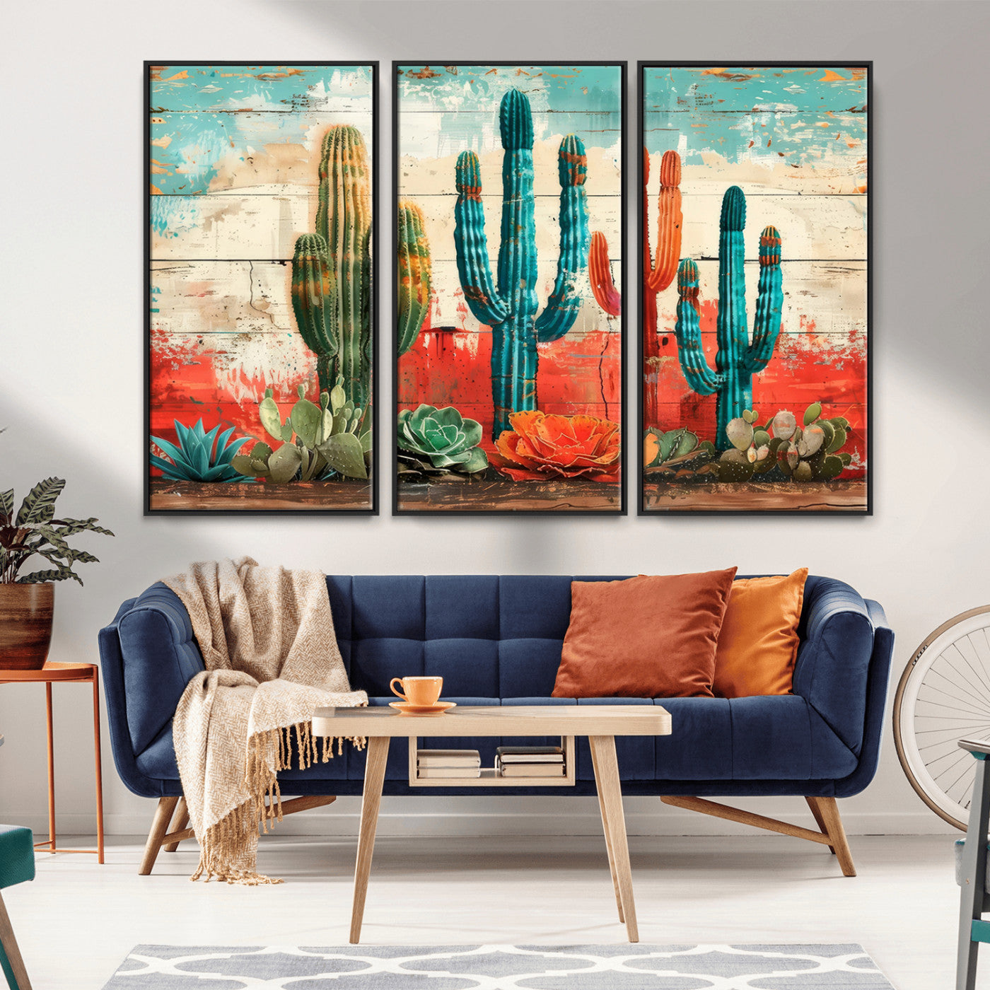 Colorful Cacti Wall Art – Framed Vibrant Succulent Canvas