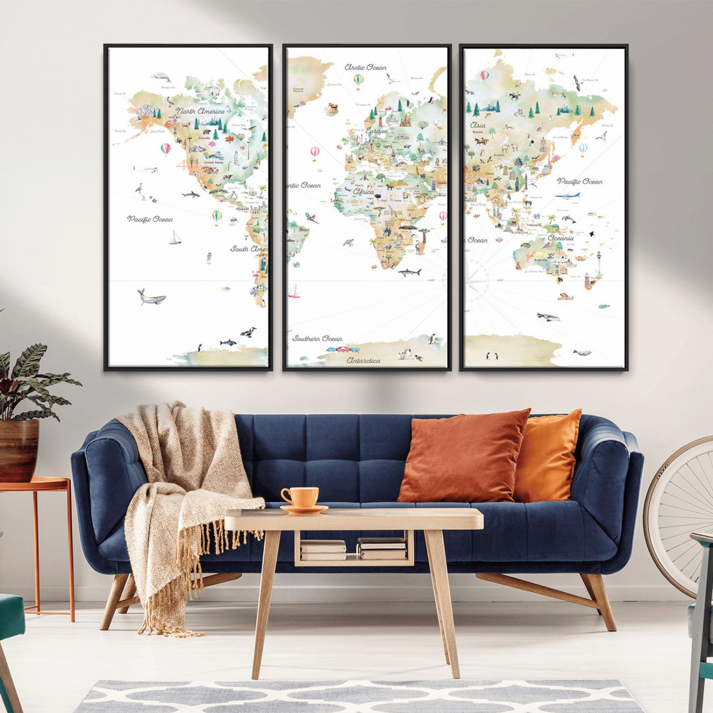 Animal World Map for Kids Room Decor