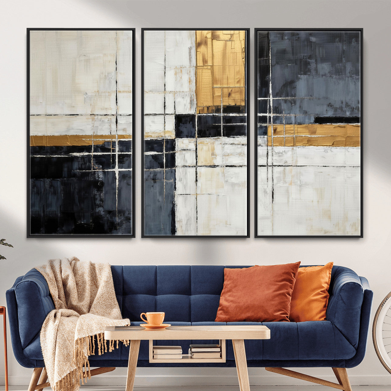 Gold Abstract Wall Art Canvas Print, Modern Luxury Geometric