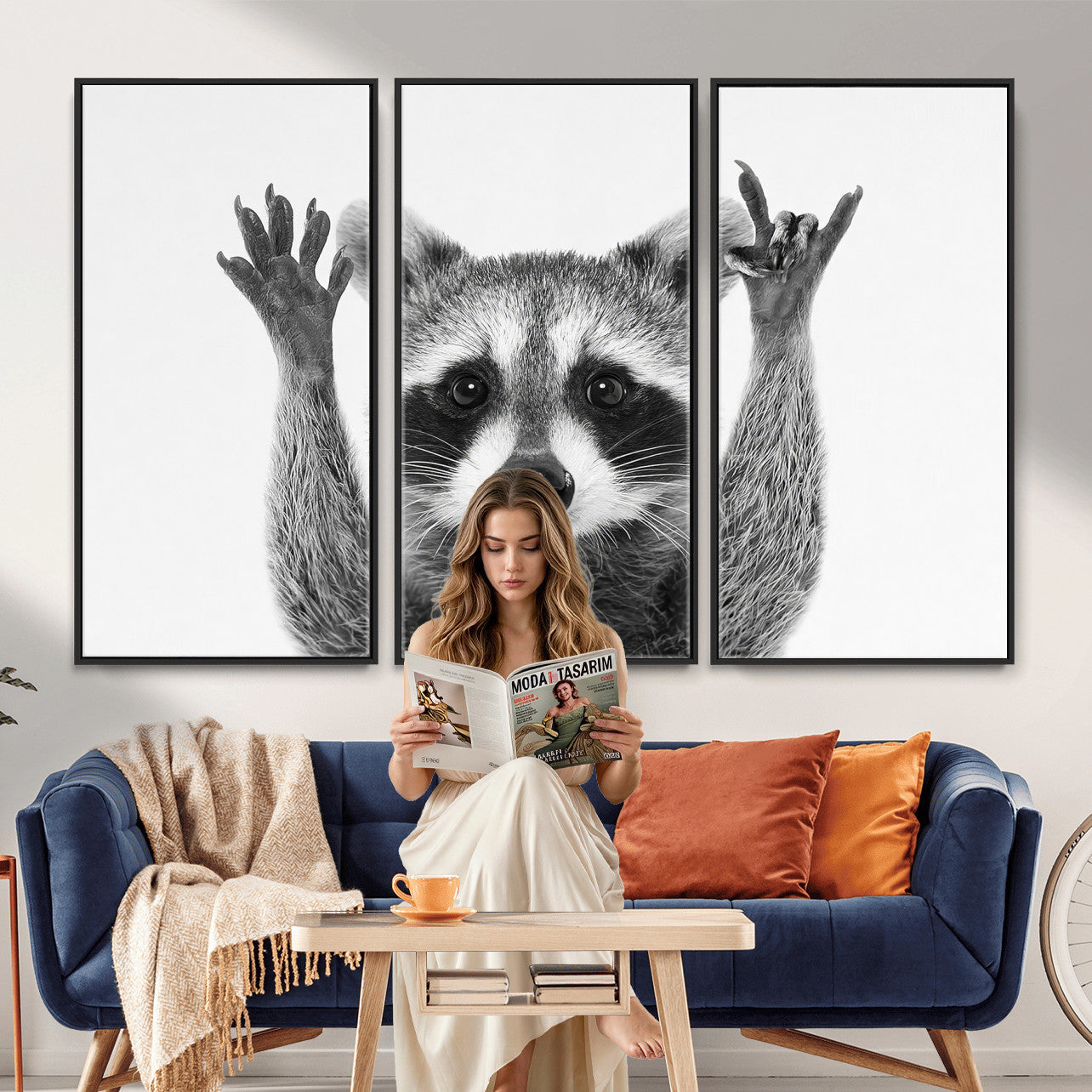Funny Raccoon Canvas Wall Art, Black White Hands Up Animal Photo Print, Humorous Wildlife Decor, Kids Room Nursery Art, Quirky Animal Gift