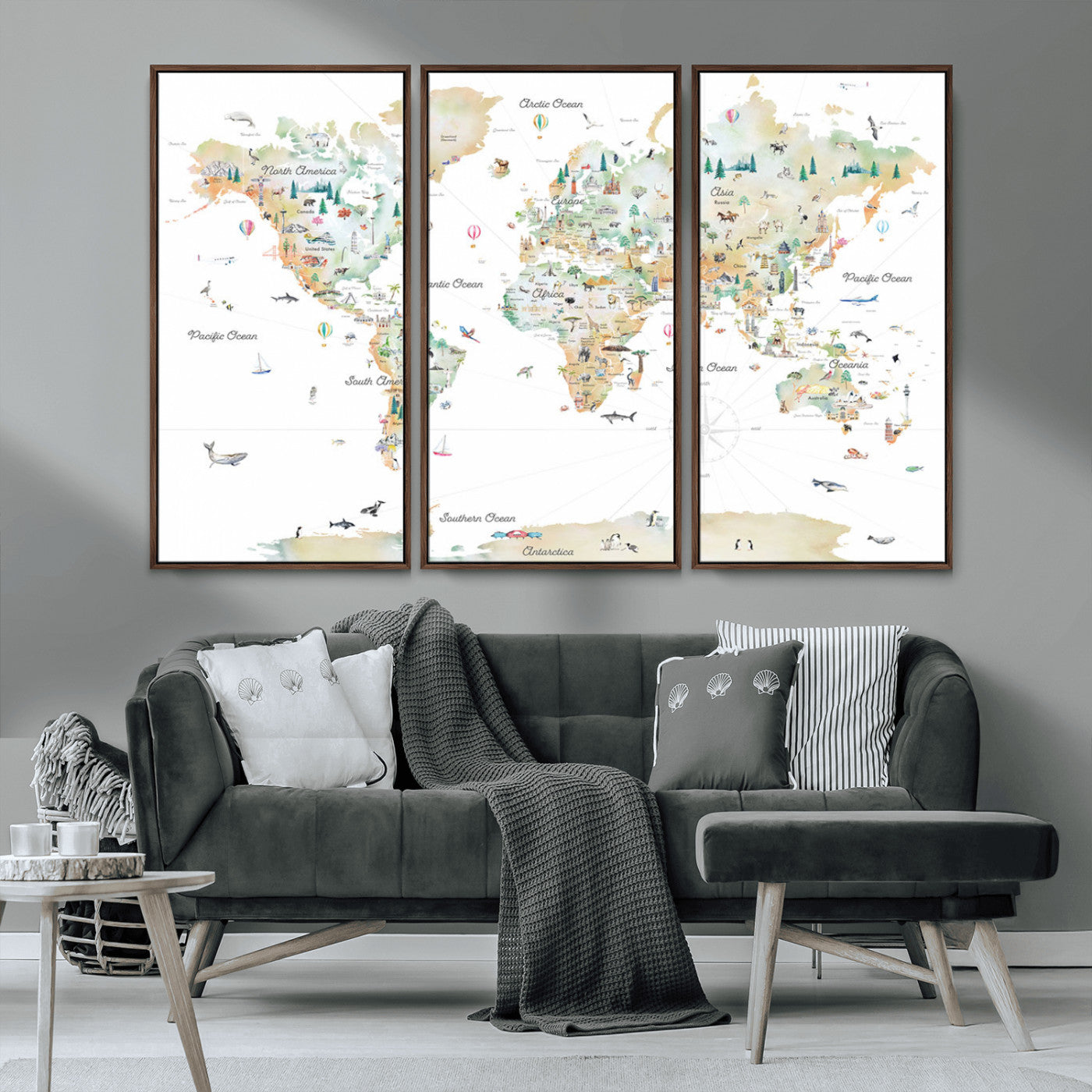 Animal World Map for Kids Room Decor