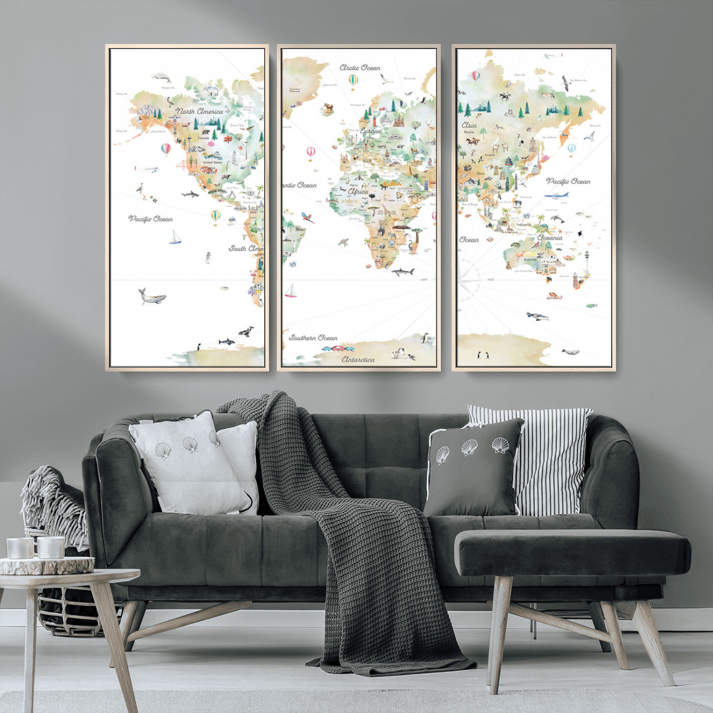 Animal World Map for Kids Room Decor