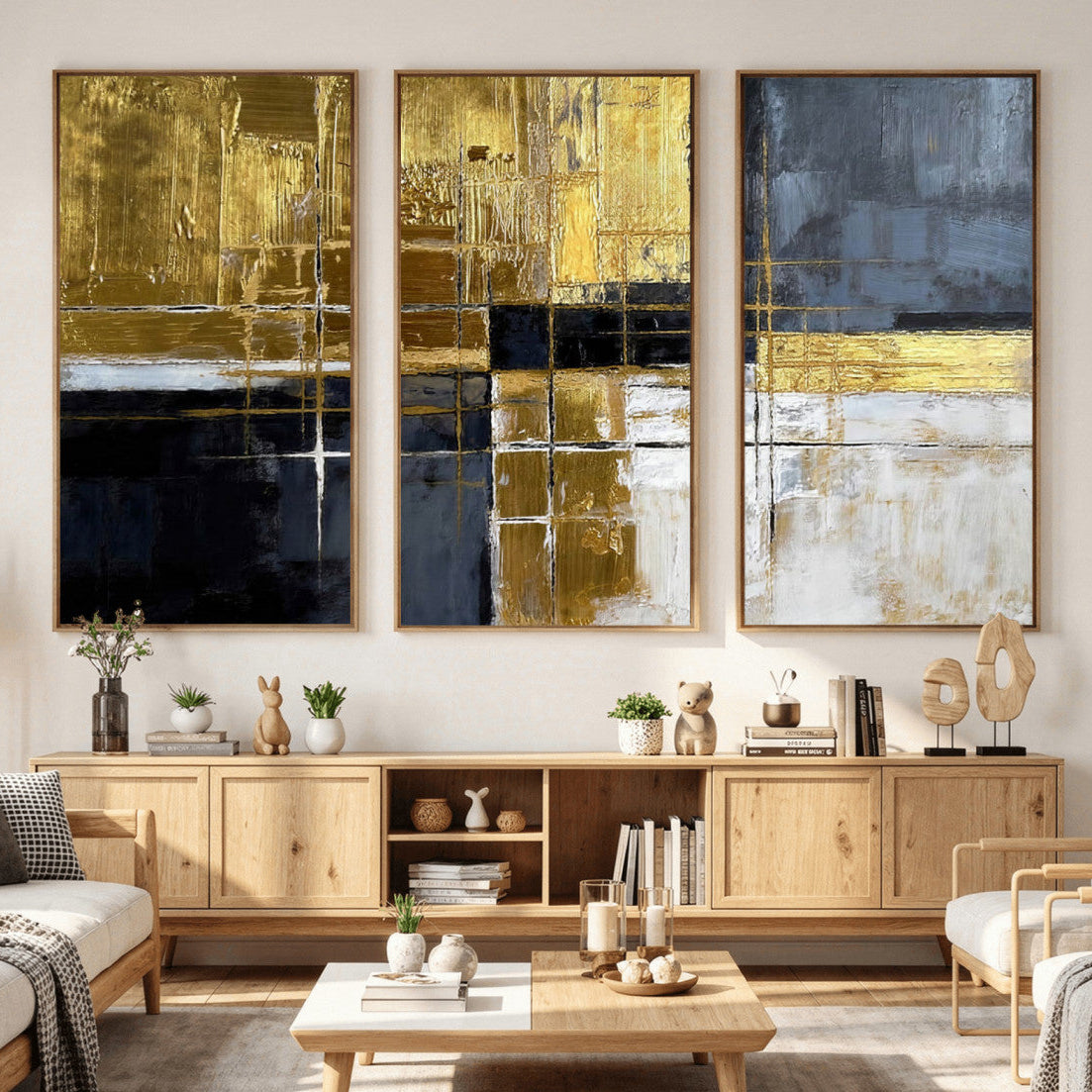 Gold Navy Abstract Wall Art Canvas Print, Modern Luxury