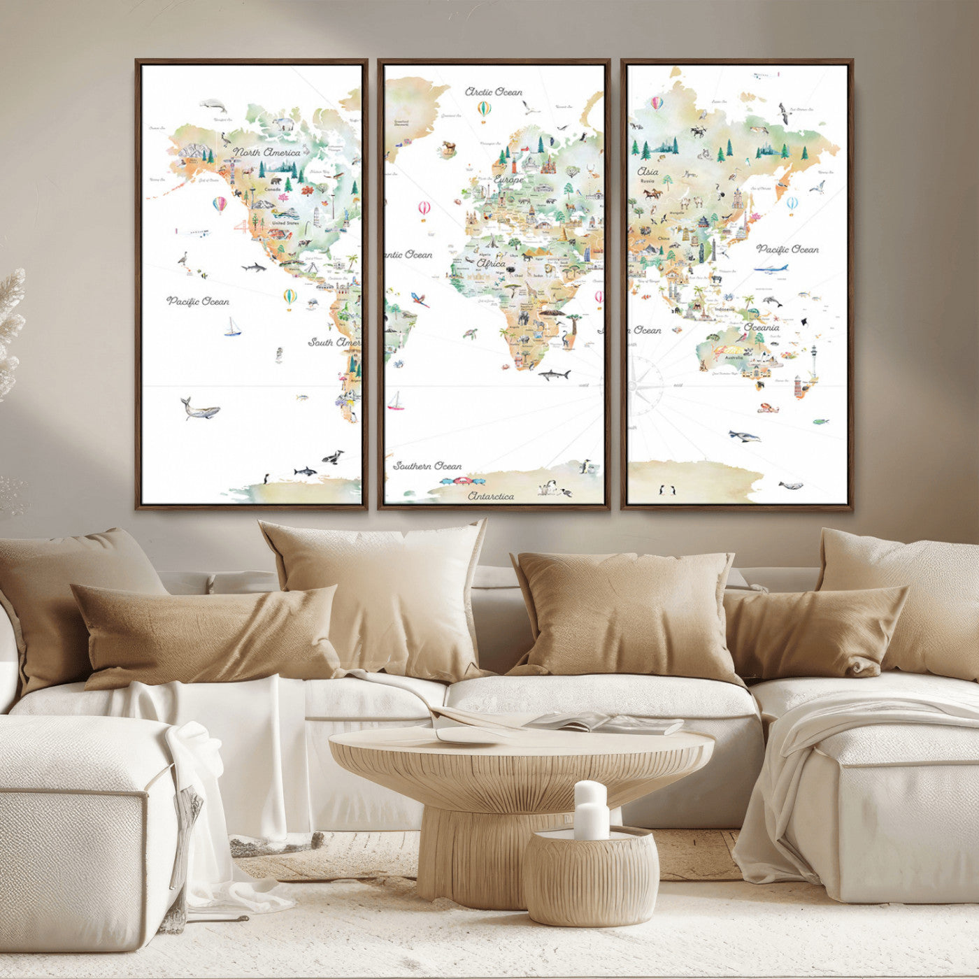Animal World Map for Kids Room Decor