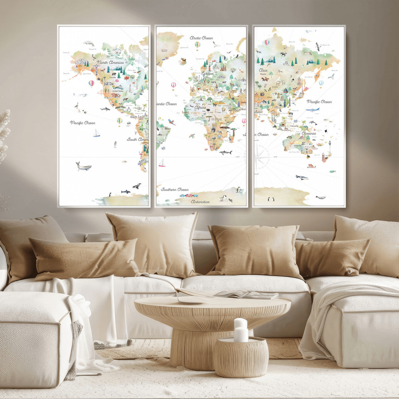 Animal World Map for Kids Room Decor
