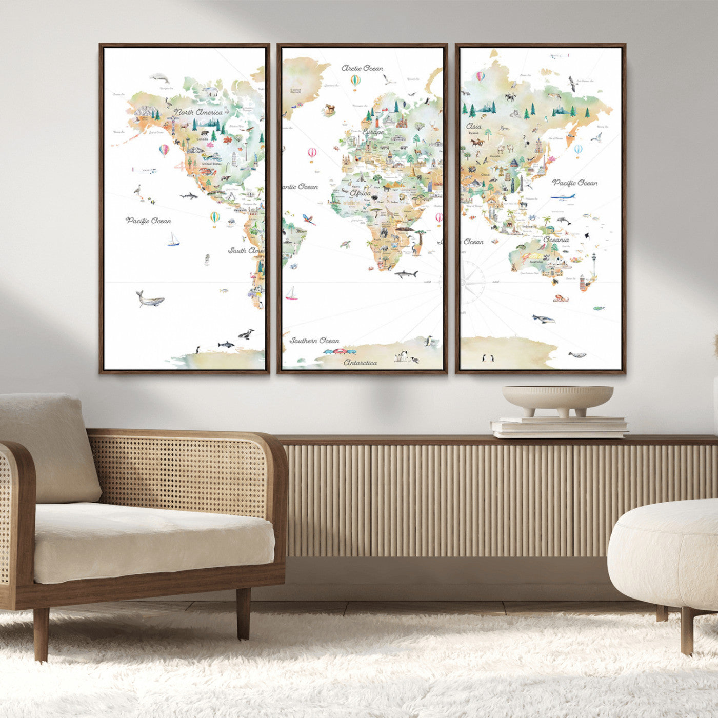 Animal World Map for Kids Room Decor