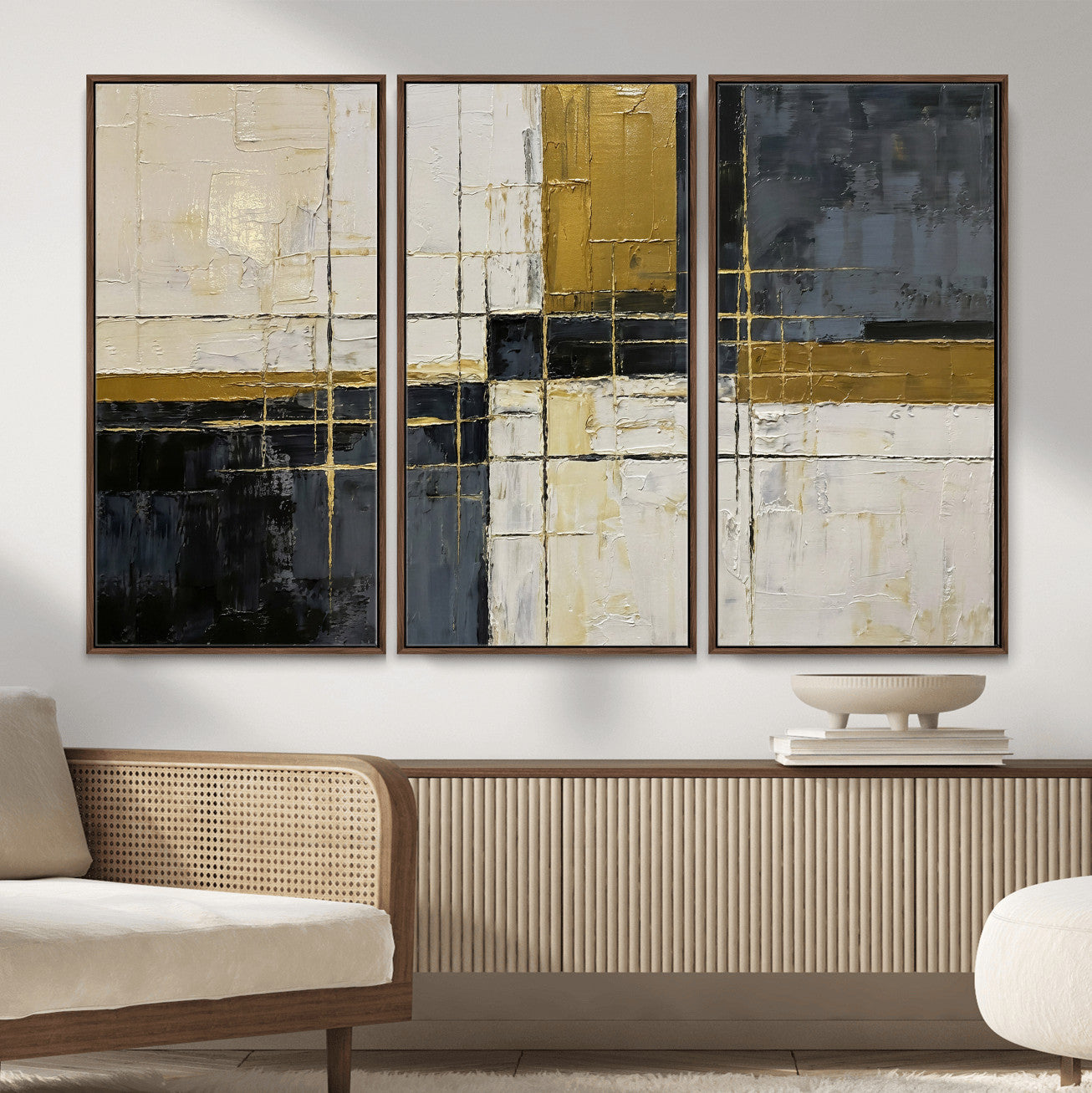 Abstract Gold and Black Wall Art Canvas Print – Modern
