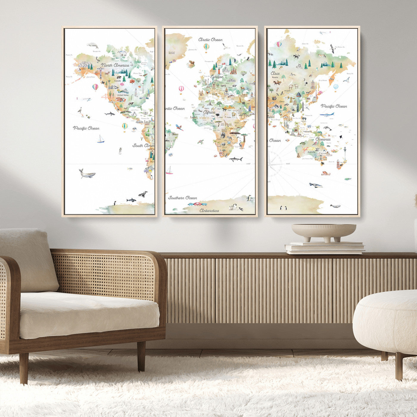 Animal World Map for Kids Room Decor