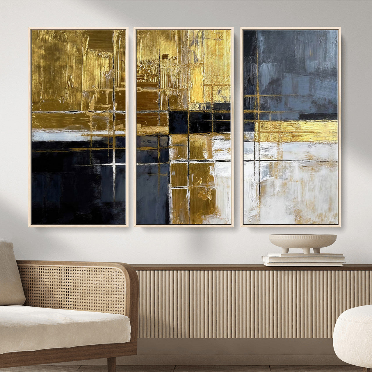 Gold Navy Abstract Wall Art Canvas Print, Modern Luxury