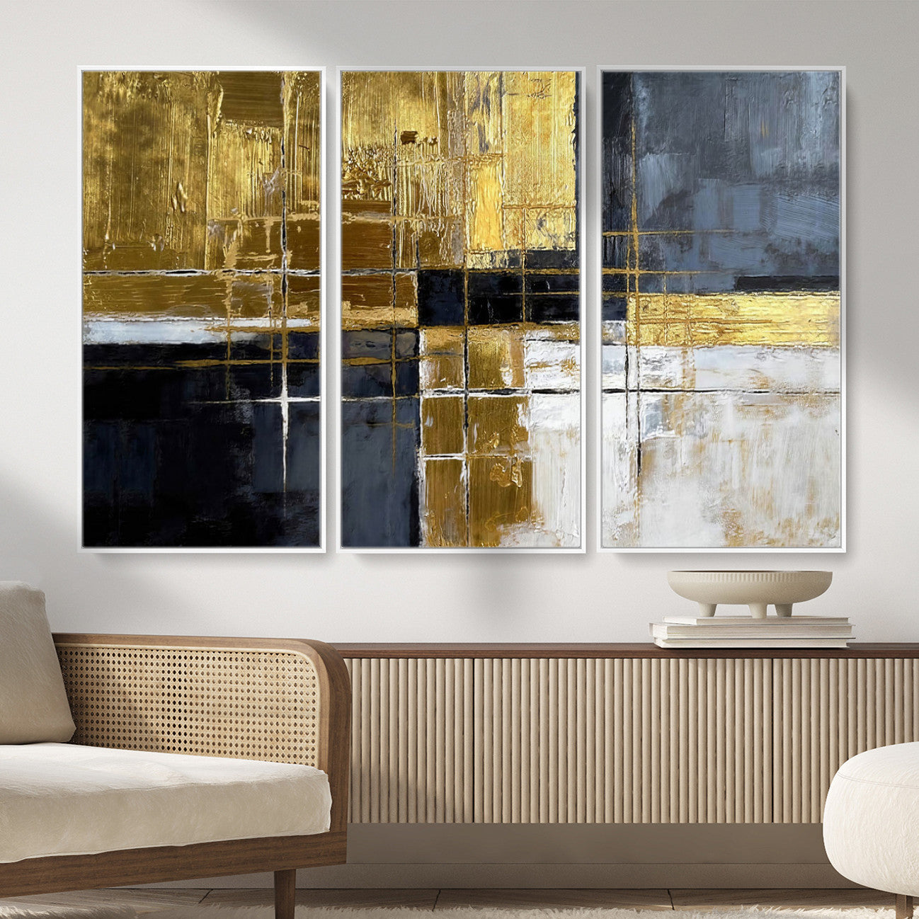 Gold Navy Abstract Wall Art Canvas Print, Modern Luxury