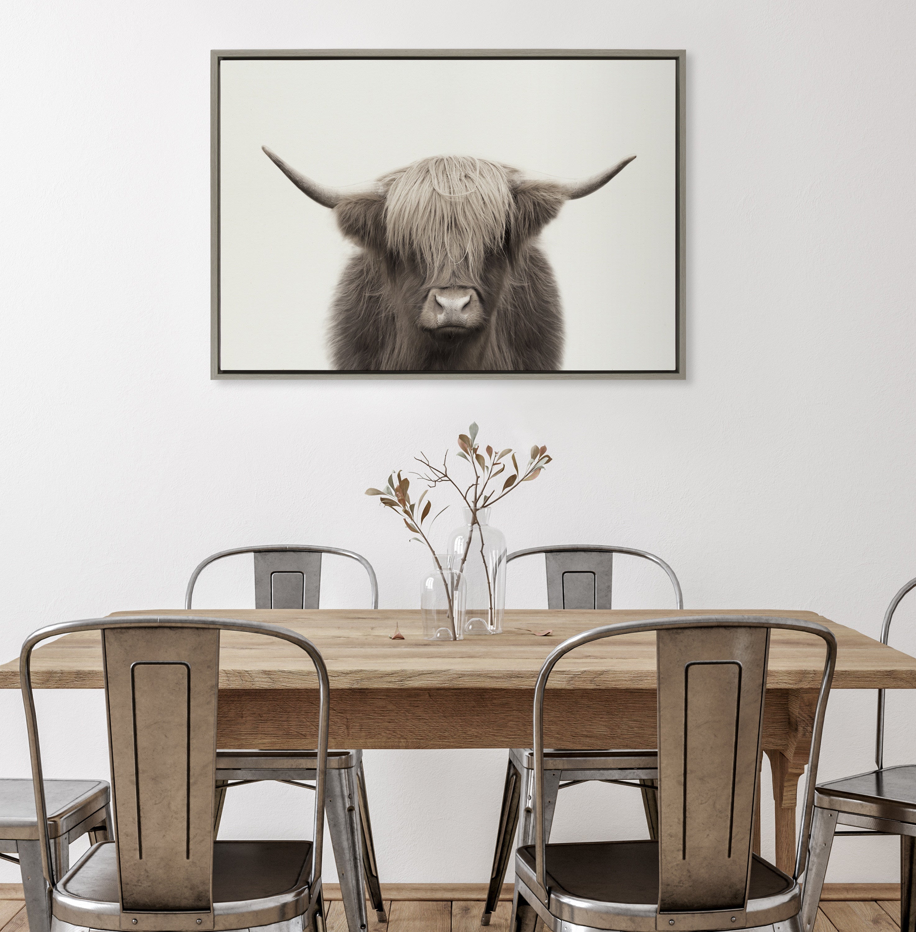 Sylvie Hey Dude Highland Cow Color Framed Canvas by The Creative Bunch Studio