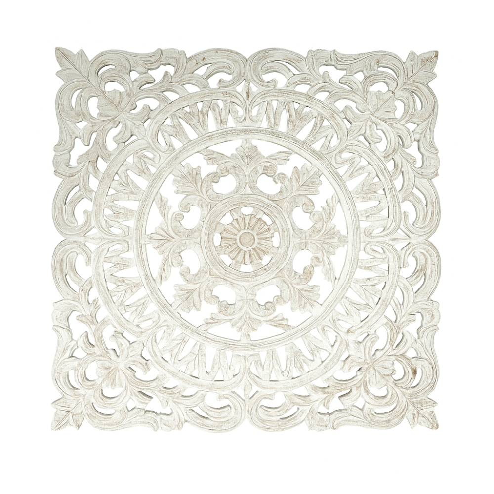 36×36" White Square Handcrafted Wooden Wall Decor | Large Statement Wood Wall Art — Elegant Home Accent