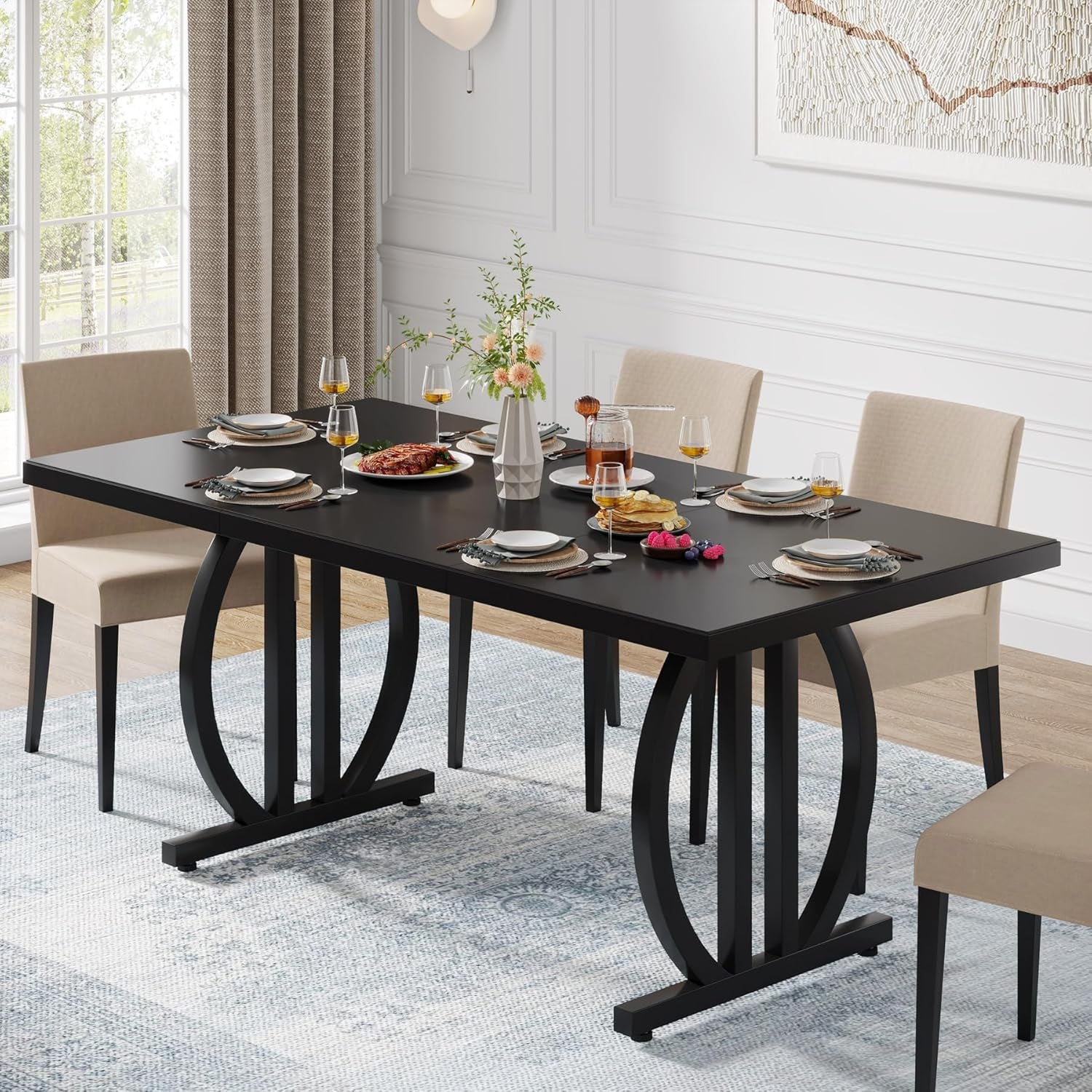 Black Modern Dining Table For Four To Six Rectangular
