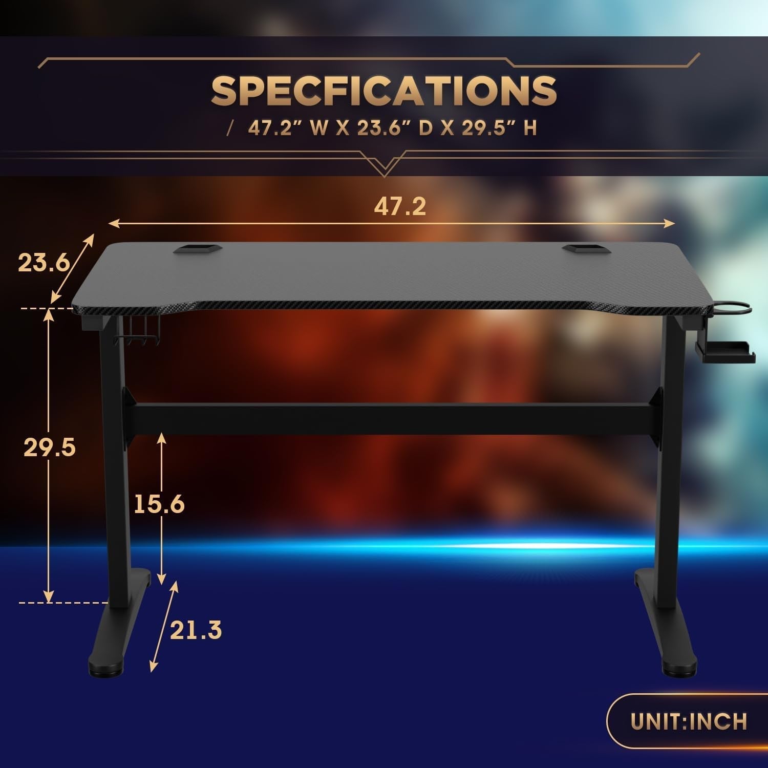 47 Inch T Shaped Gaming Desk With Cup Holder And Headphone Hook