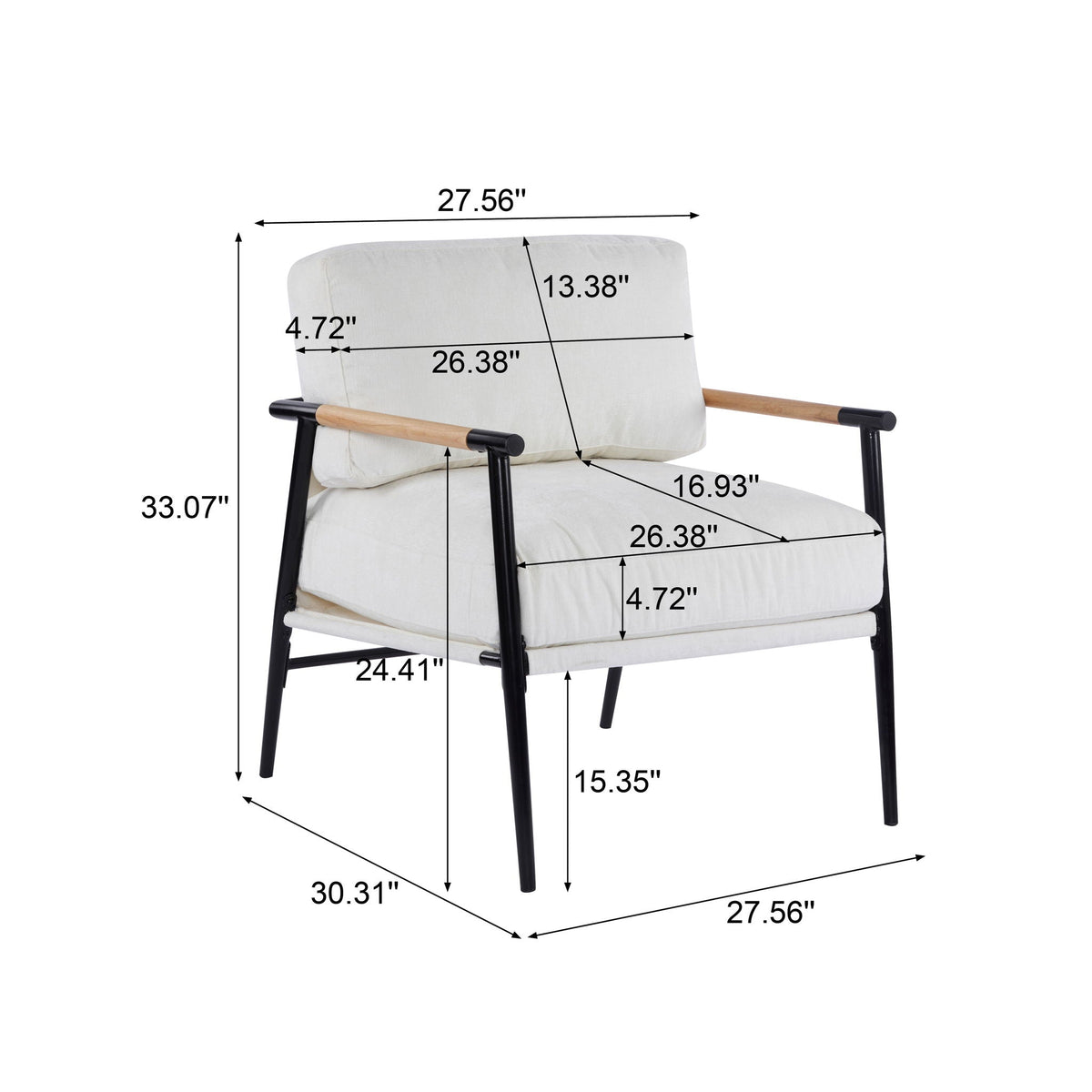 Modern Accent Chair with Plush Cushions and Wooden Armrests - Available in Multiple Colors