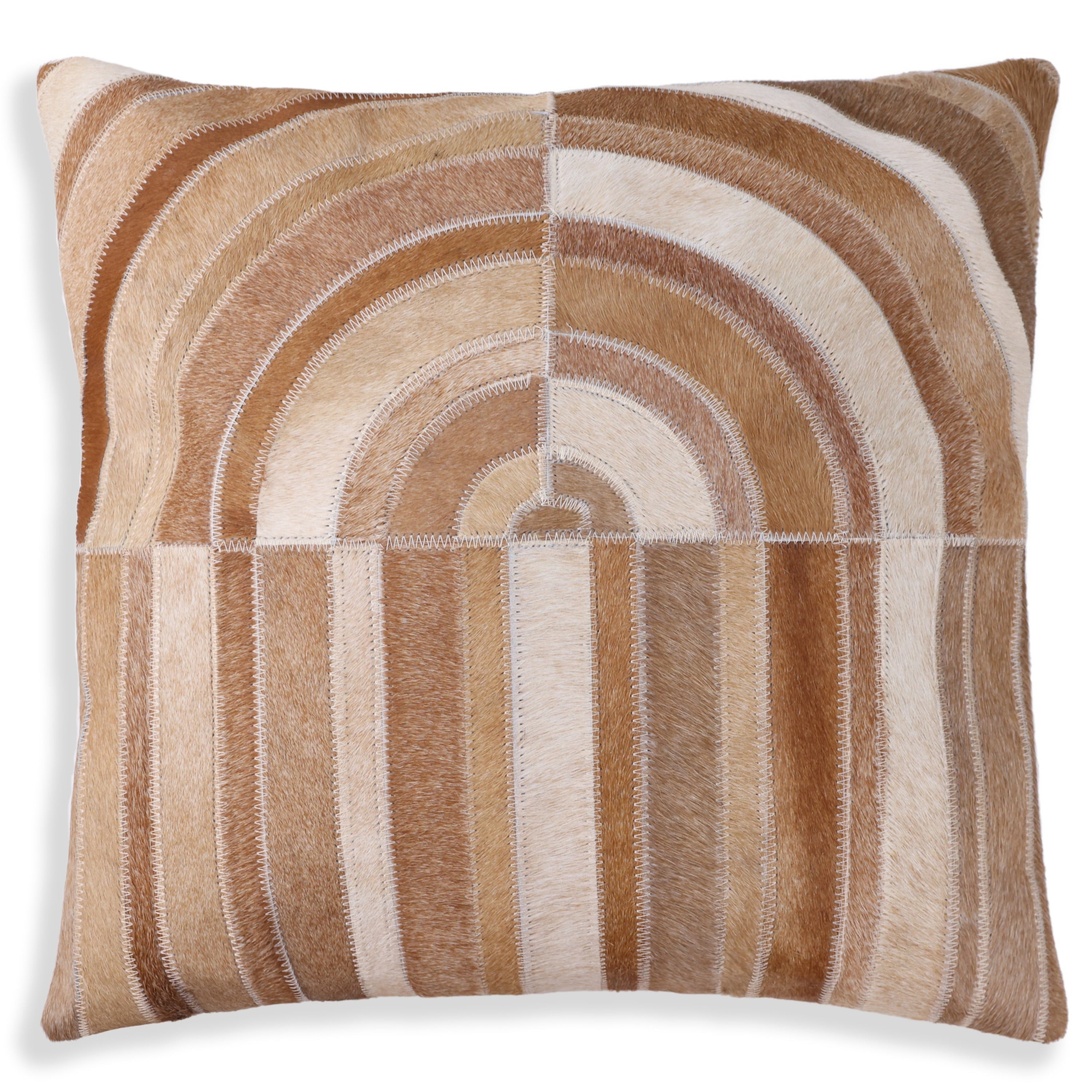 Handmade Cowhide Leather Patchwork Pillow 18x18 Inch | Real Hair-On Hide with Linen Back