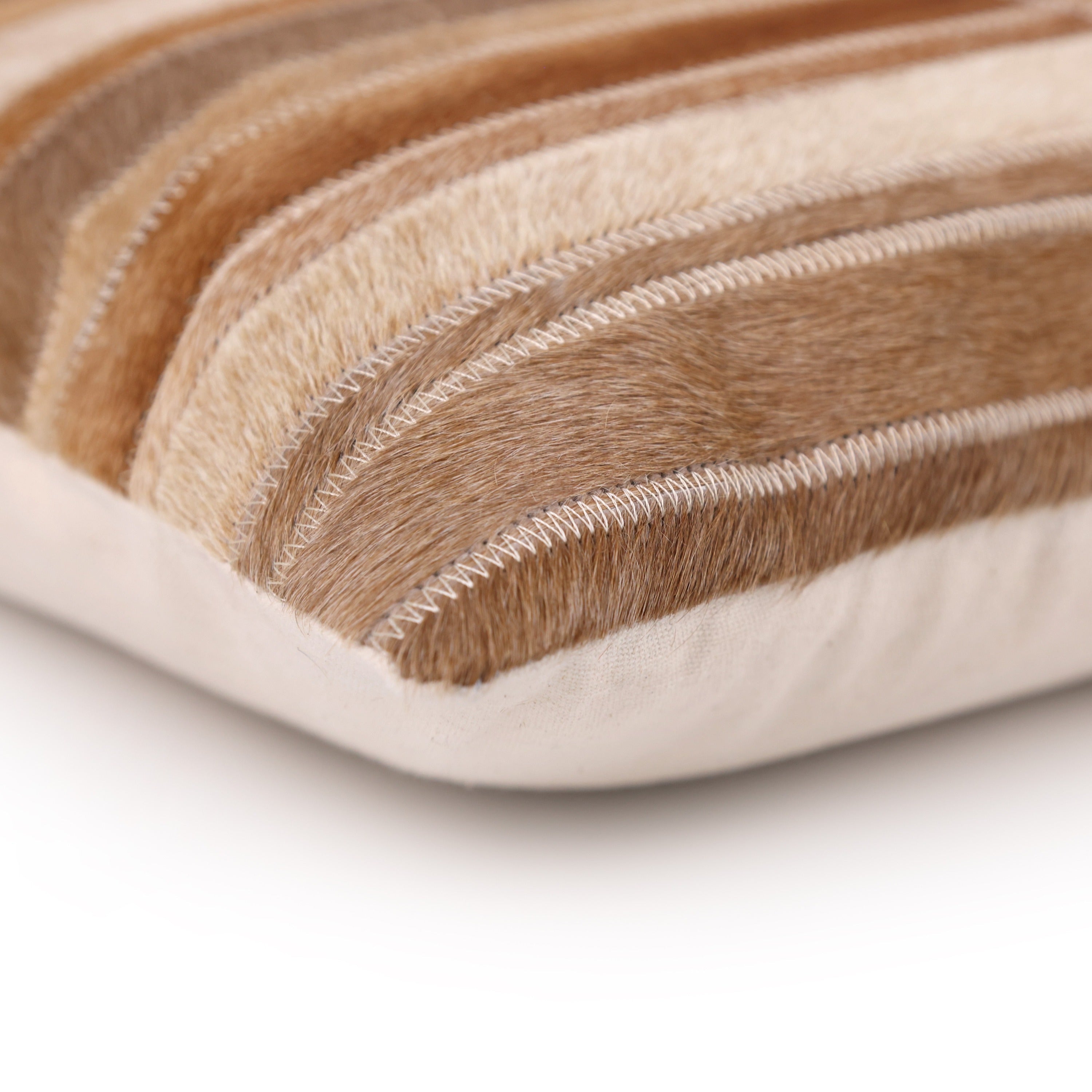 Handmade Cowhide Leather Patchwork Pillow 18x18 Inch | Real Hair-On Hide with Linen Back