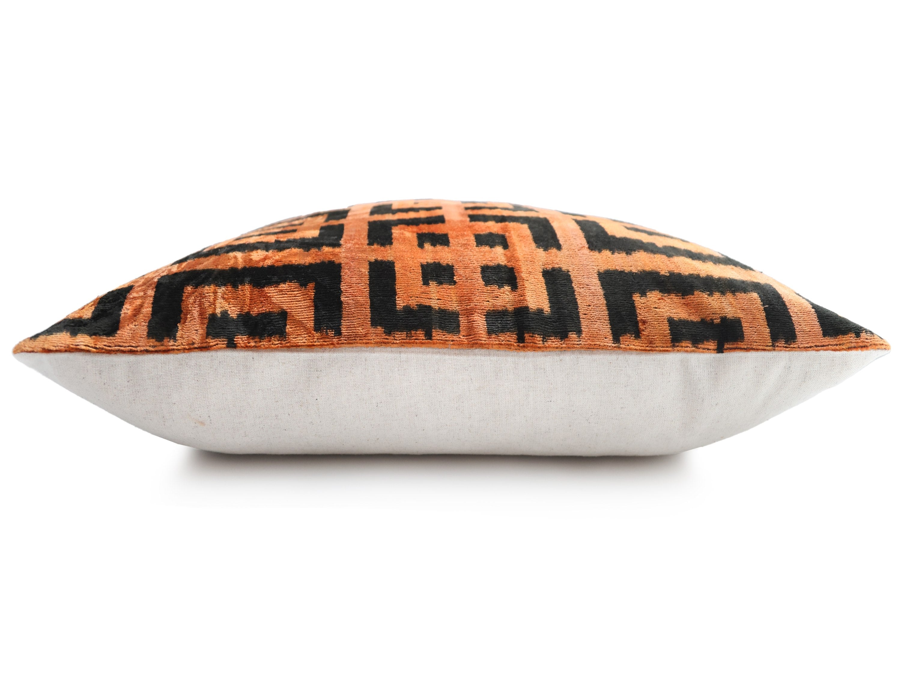 Burnt Orange Geometric Silk Velvet Pillow – 16x16 Handmade Luxury Cushion