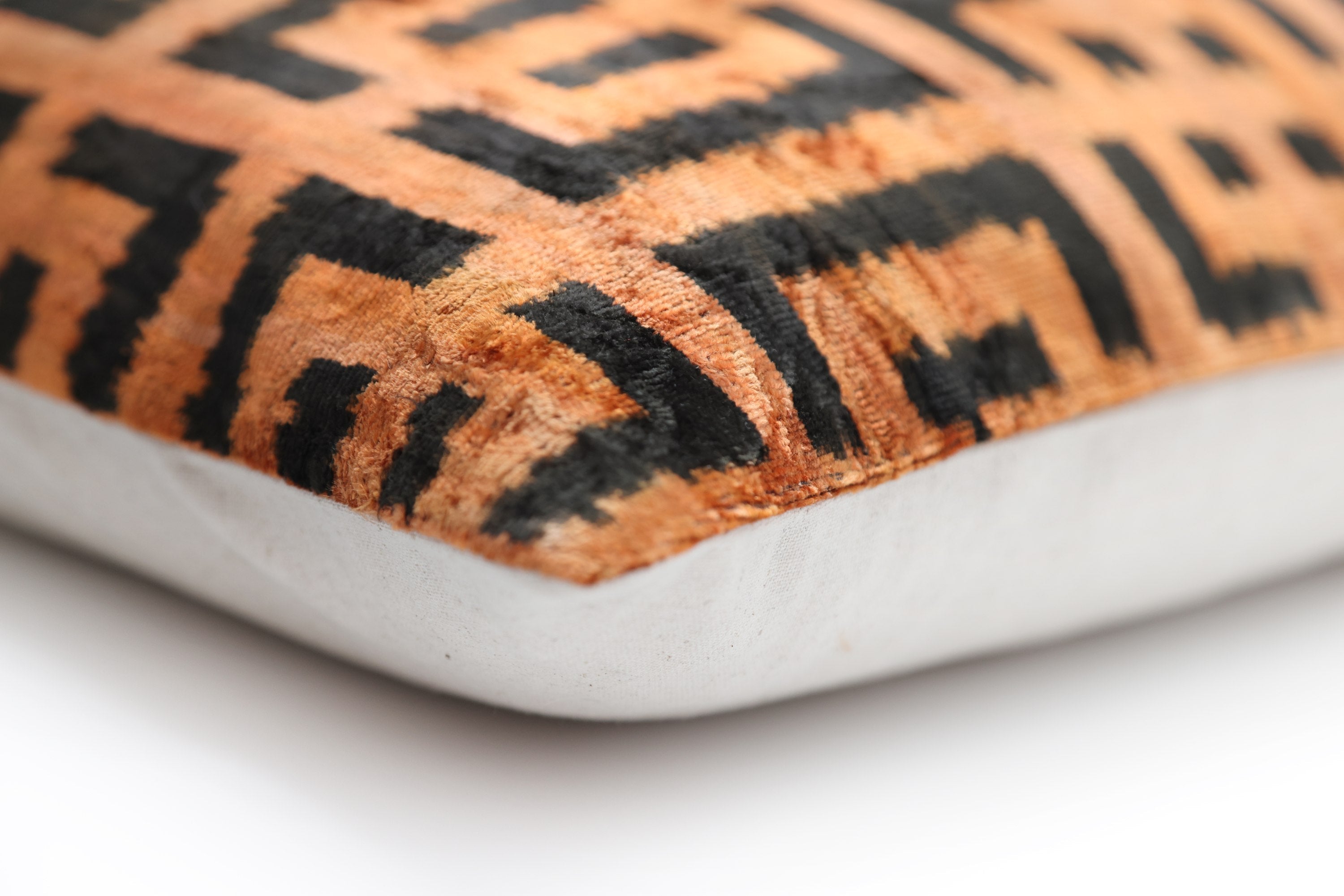 Burnt Orange Geometric Silk Velvet Pillow – 16x16 Handmade Luxury Cushion