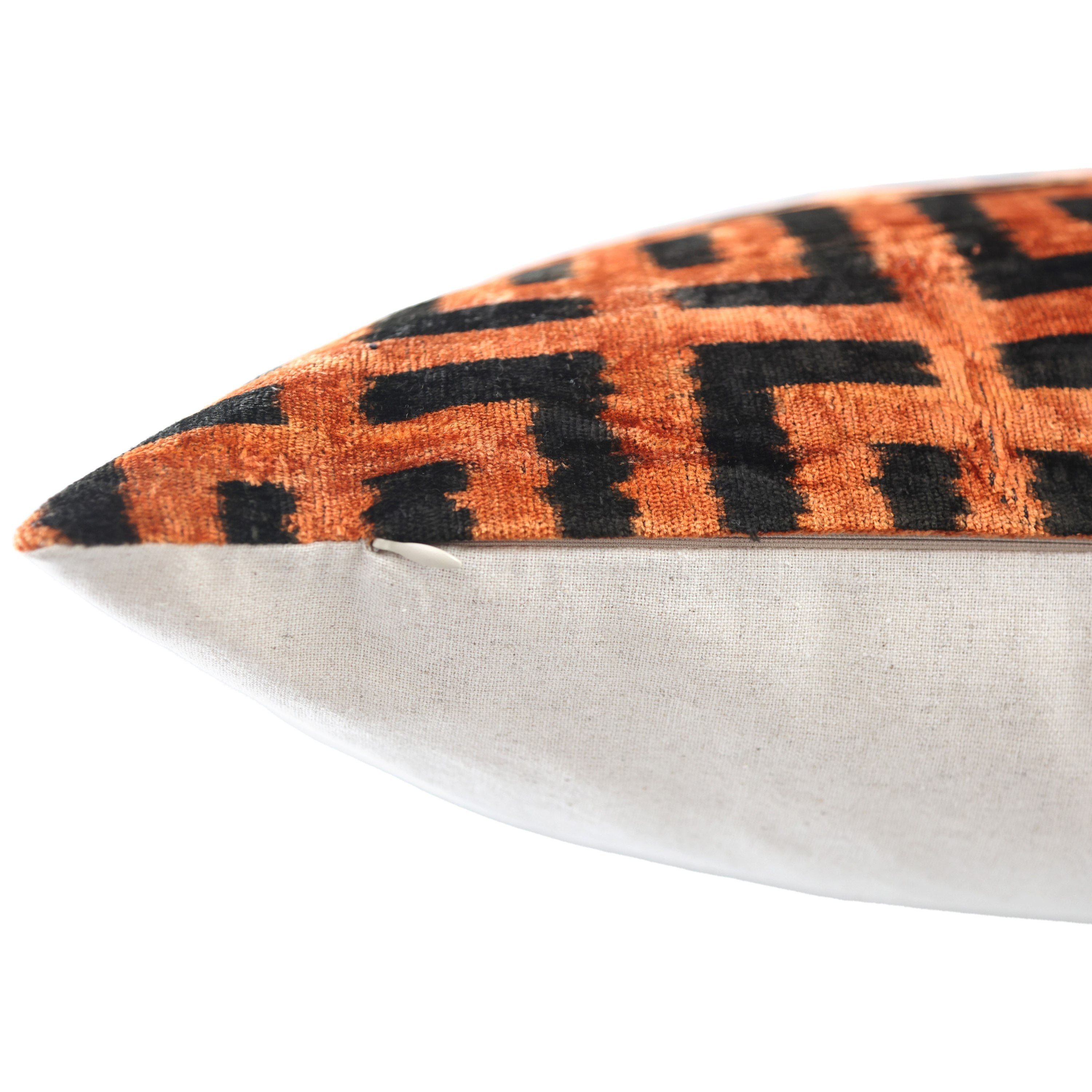 Burnt Orange Geometric Silk Velvet Pillow – 16x16 Handmade Luxury Cushion