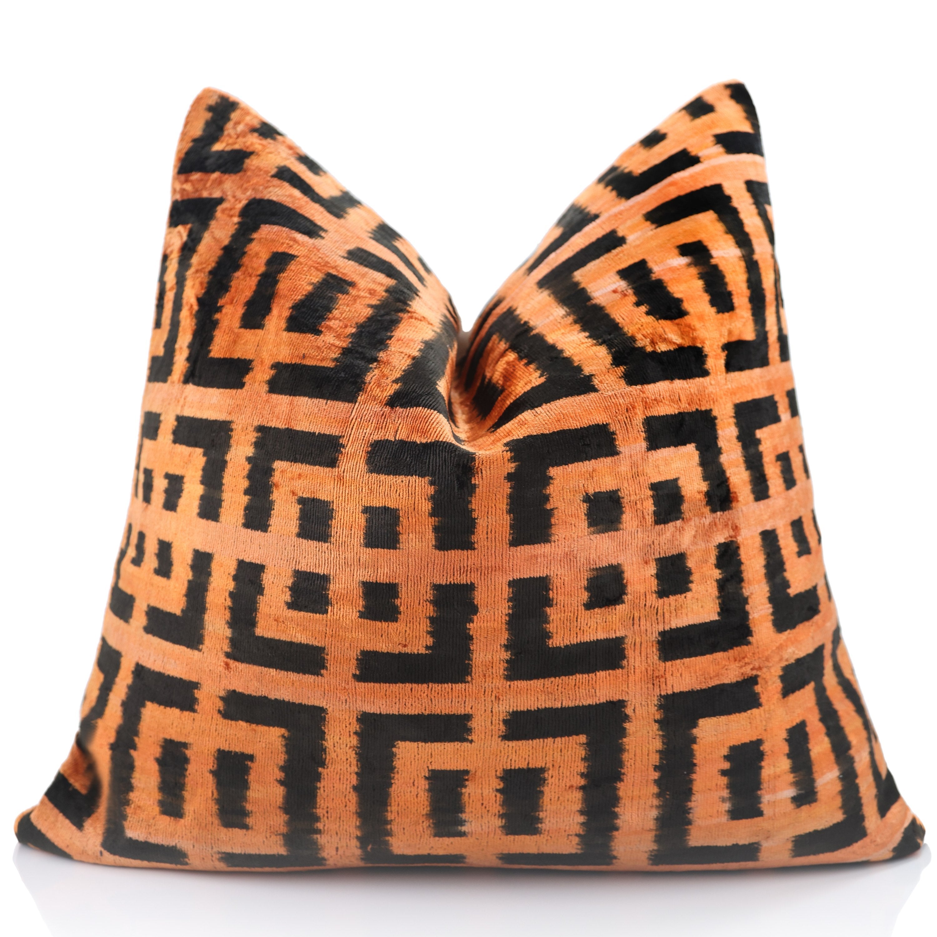 Burnt Orange Geometric Silk Velvet Pillow – 16x16 Handmade Luxury Cushion