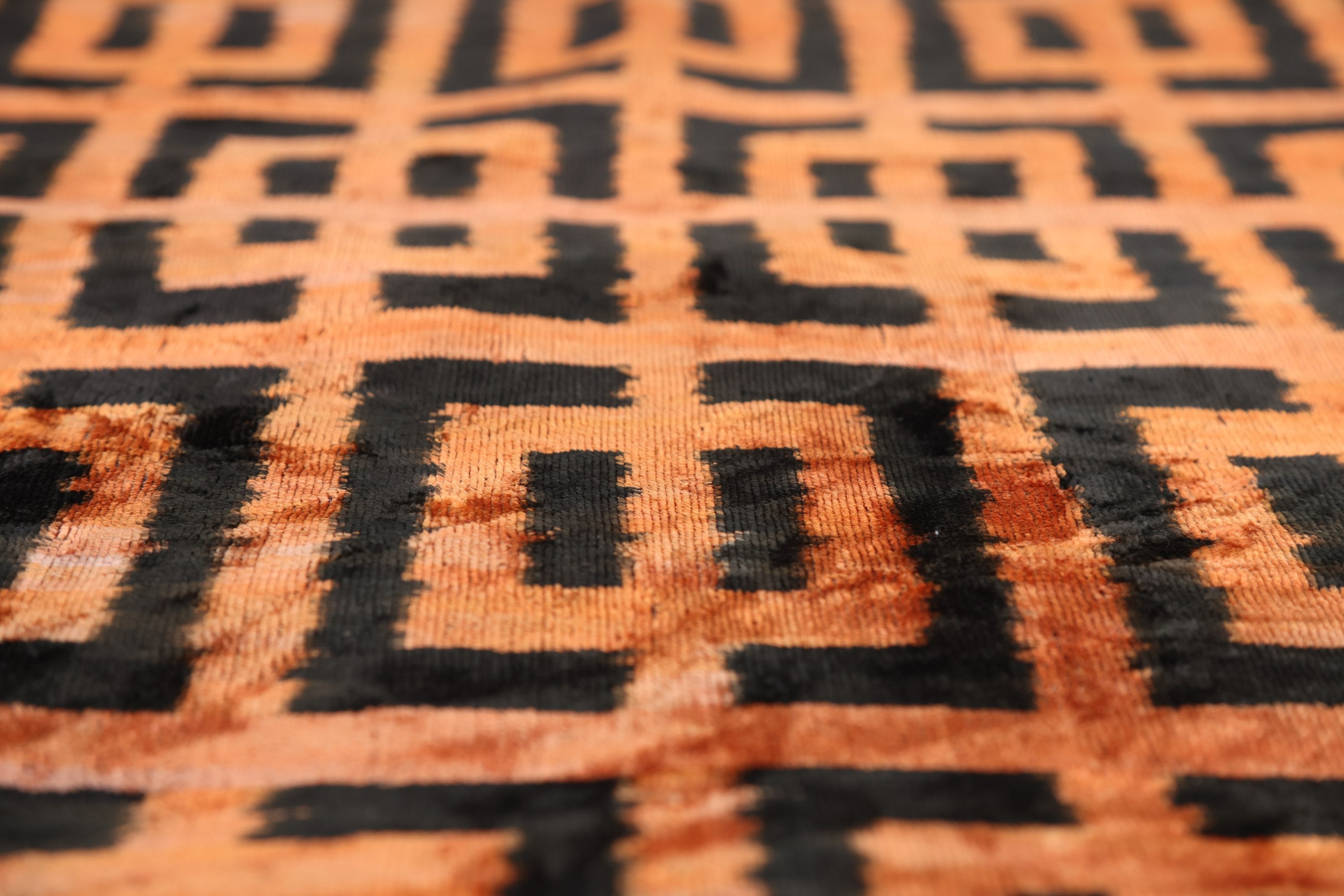 Burnt Orange Geometric Silk Velvet Pillow – 16x16 Handmade Luxury Cushion