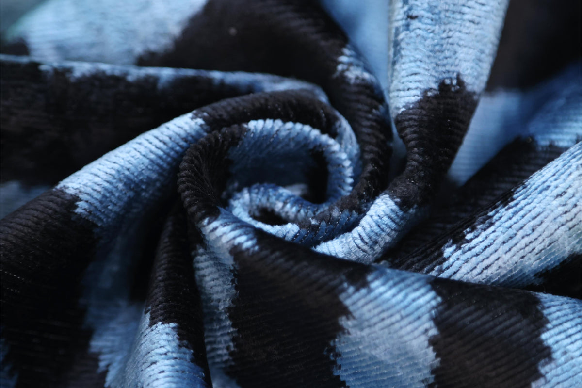 Blue Black Abstract Silk Velvet Lumbar Pillow – 16x24 Handmade Modern Cushion