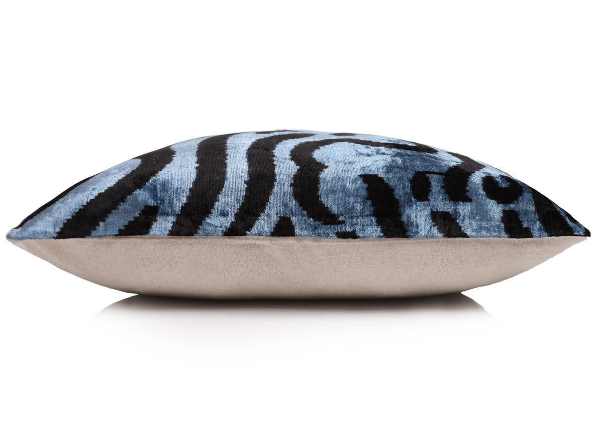 Blue Black Abstract Silk Velvet Lumbar Pillow – 16x24 Handmade Modern Cushion