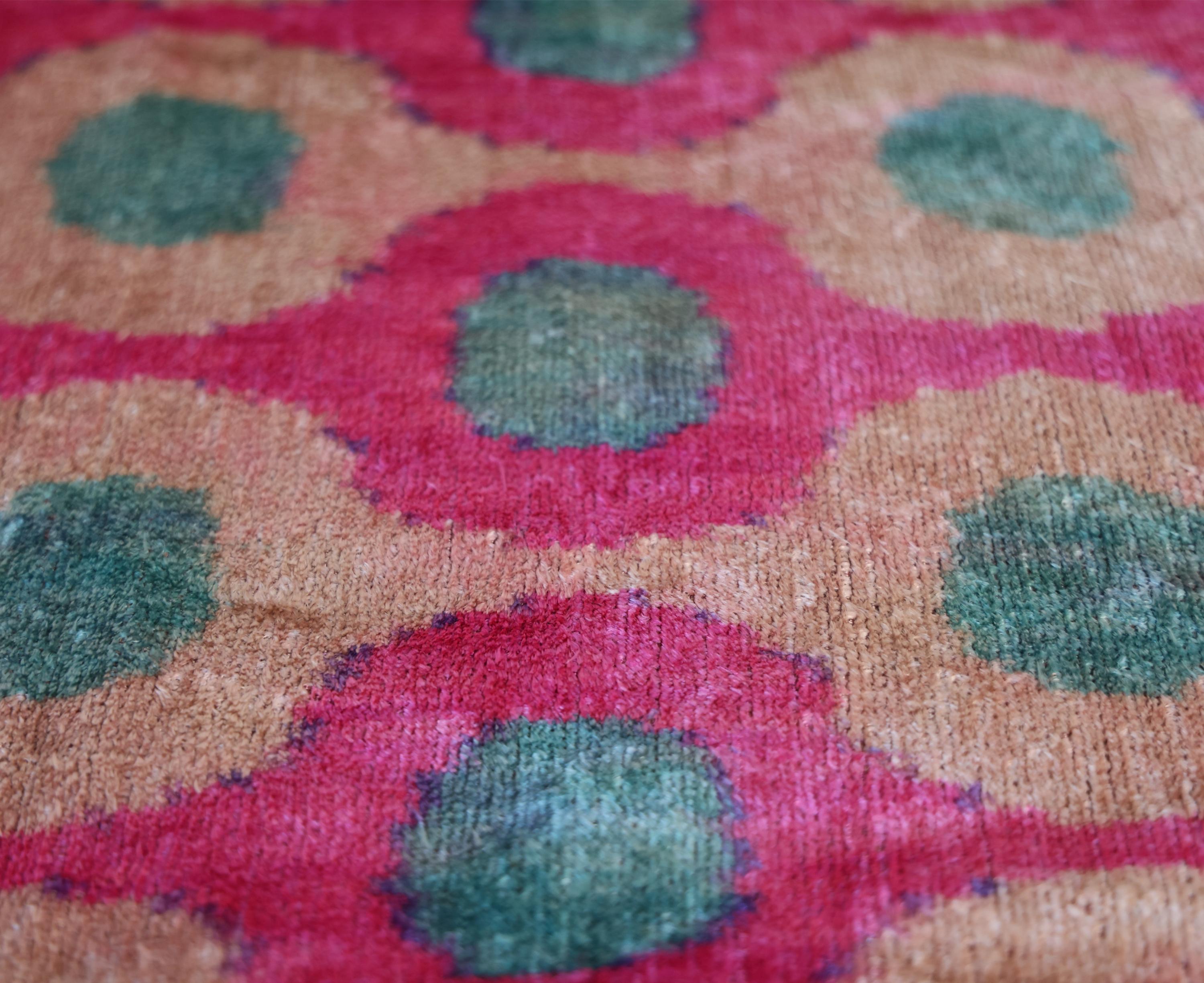 Pink and Aqua Circle Silk Velvet Pillow 16x24 Handmade Luxury Cushion
