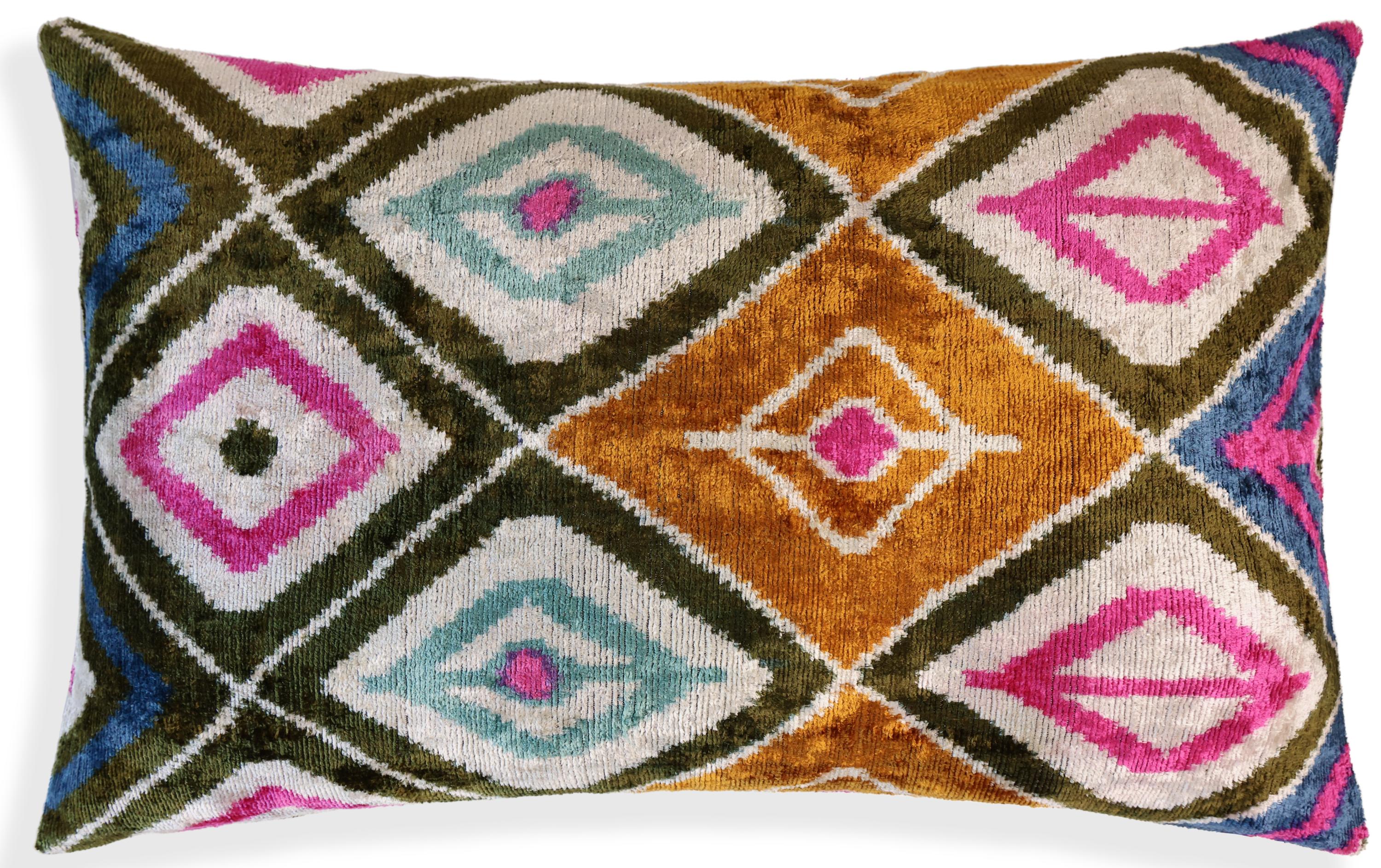 Multicolor Diamond Silk Velvet Pillow – 16x24 Handmade Luxury Cushion