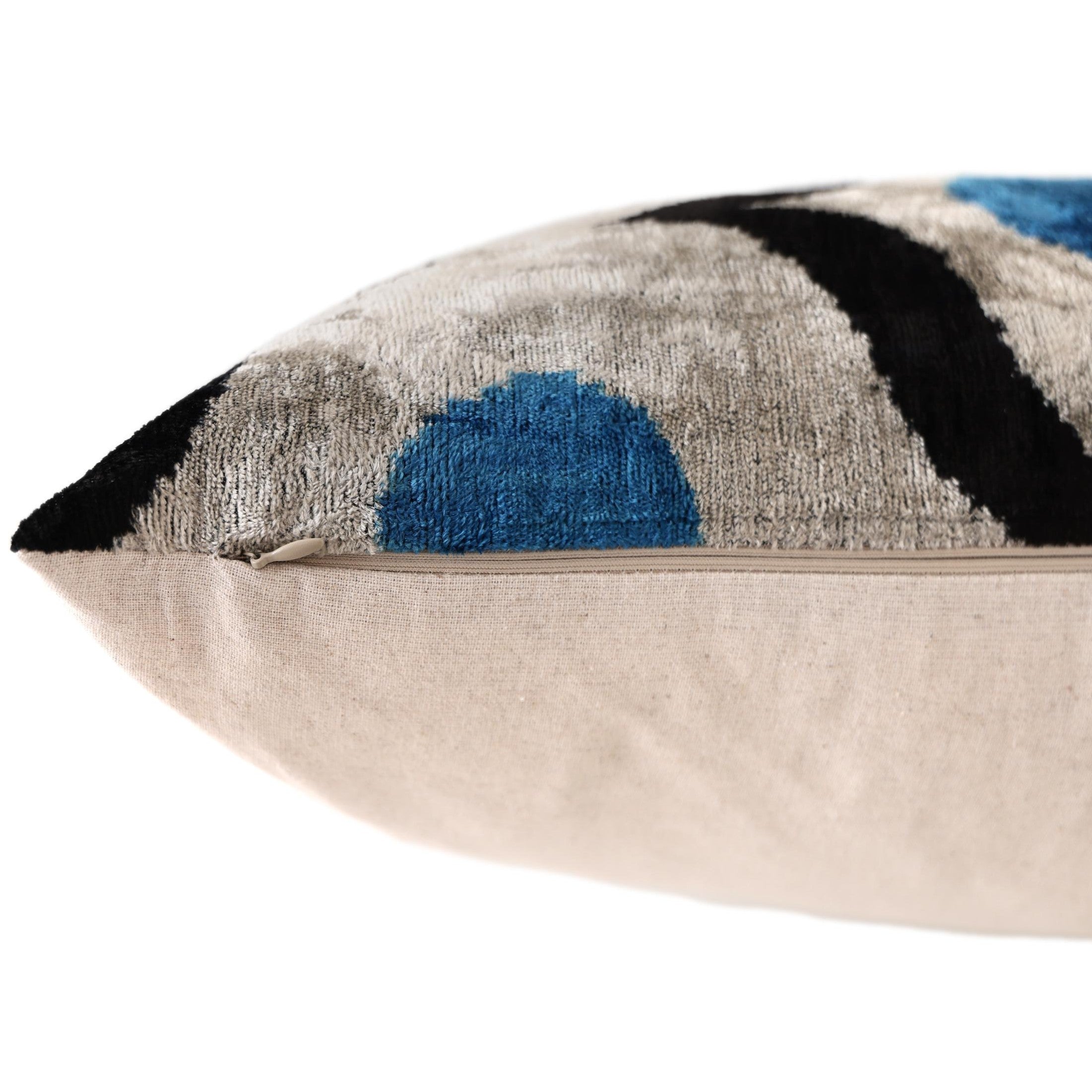 Blue Orbit Silk Velvet Pillow 16x24 Handmade Luxury Lumbar Cushion