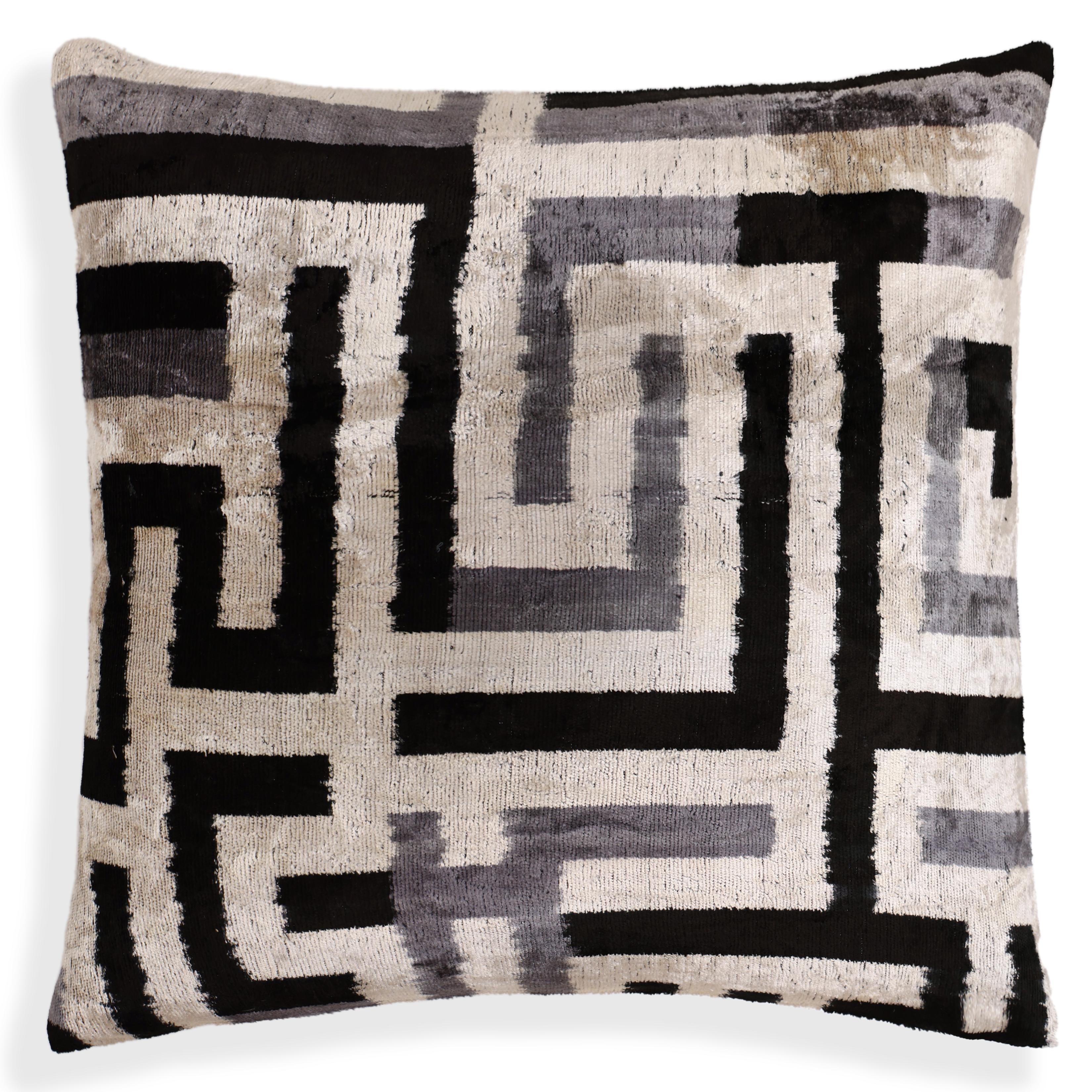 Black & Silver Maze Silk Velvet Pillow 16x16 Handmade Luxury Cushion
