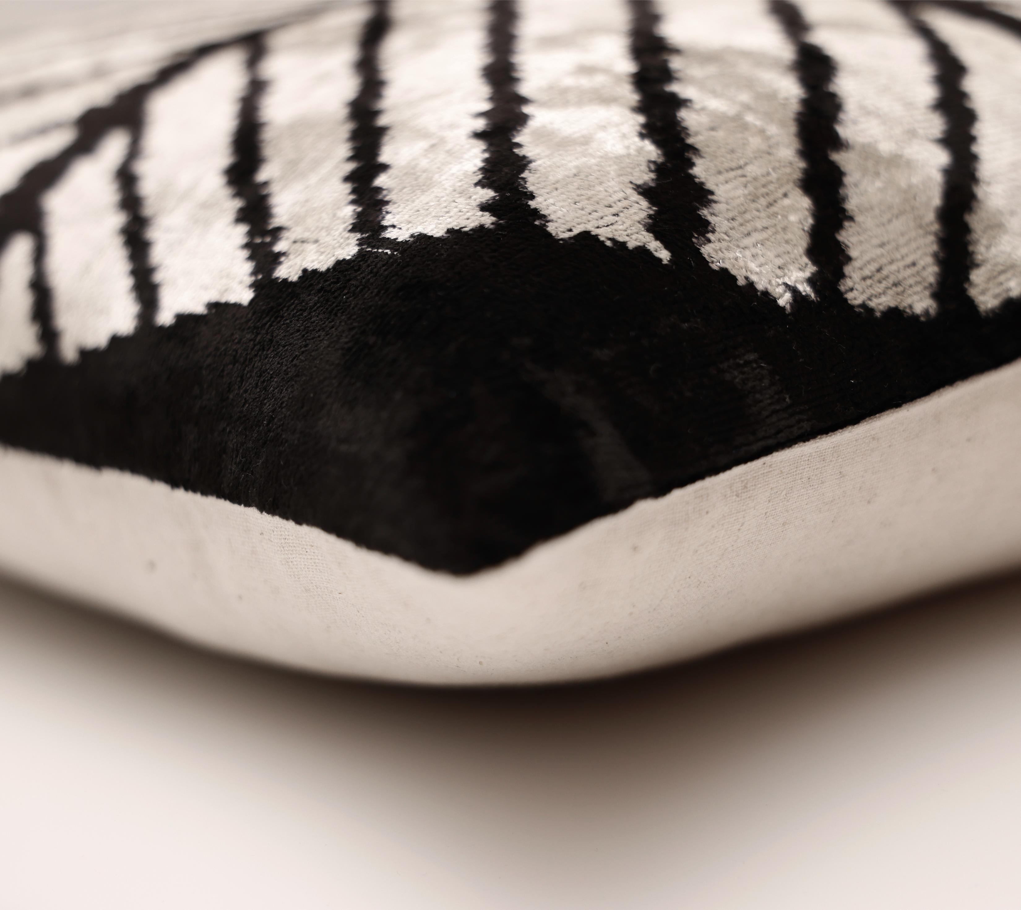 Black & Ivory Chevron Silk Velvet Pillow 16x16 Handmade Luxury Cushion