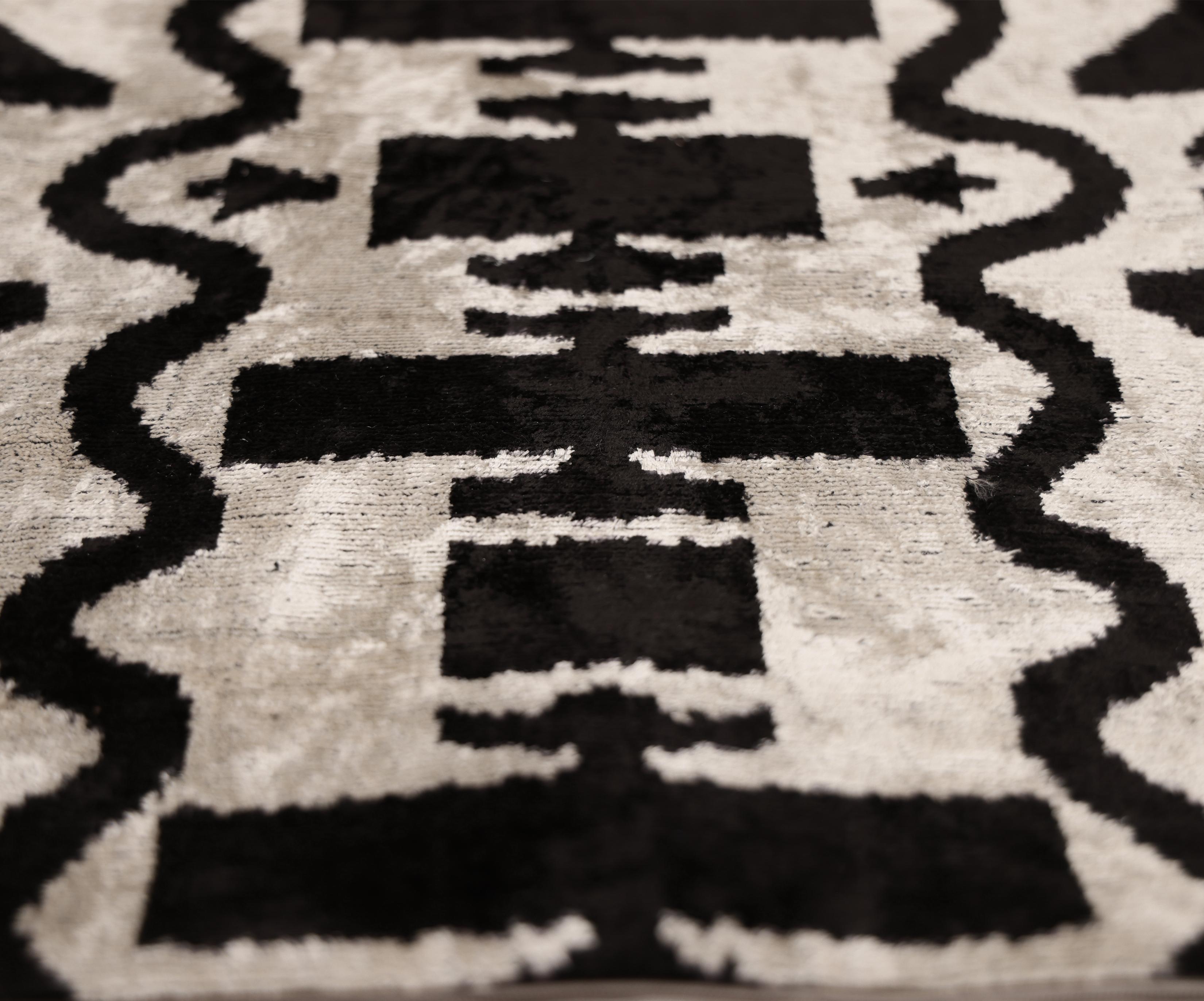 Black & Ivory Tribal Silk Velvet Pillow 16x16 Handmade Luxury Cushion